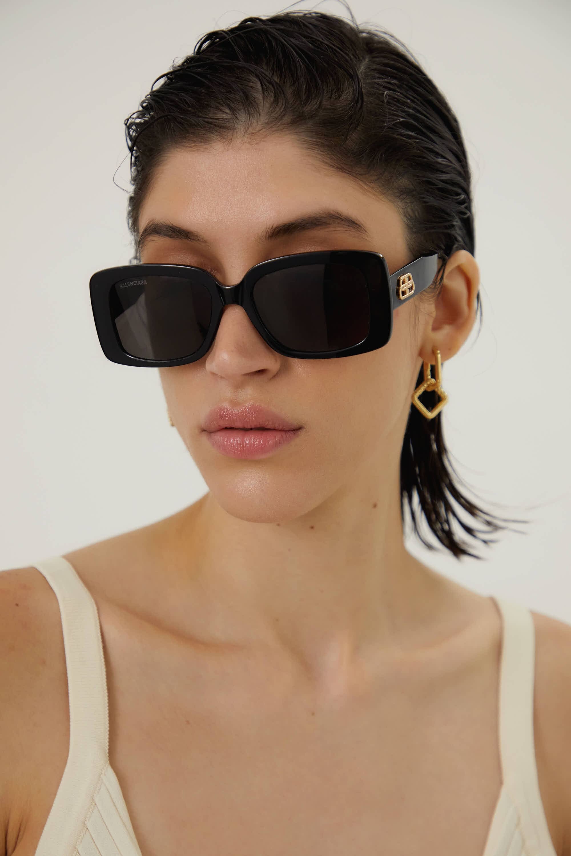 Balenciaga slim rectangular black sunglasses