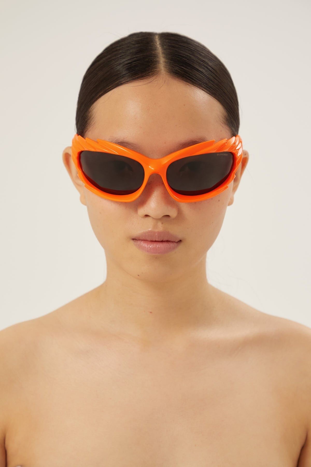 Balenciaga Spike rectangle sunglasses in fluo orange