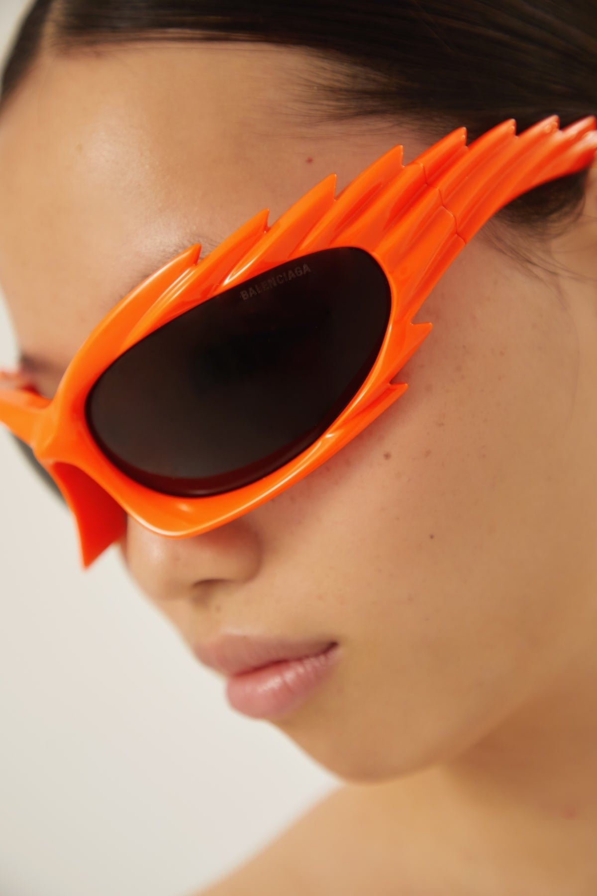 Balenciaga Spike rectangle sunglasses in fluo orange