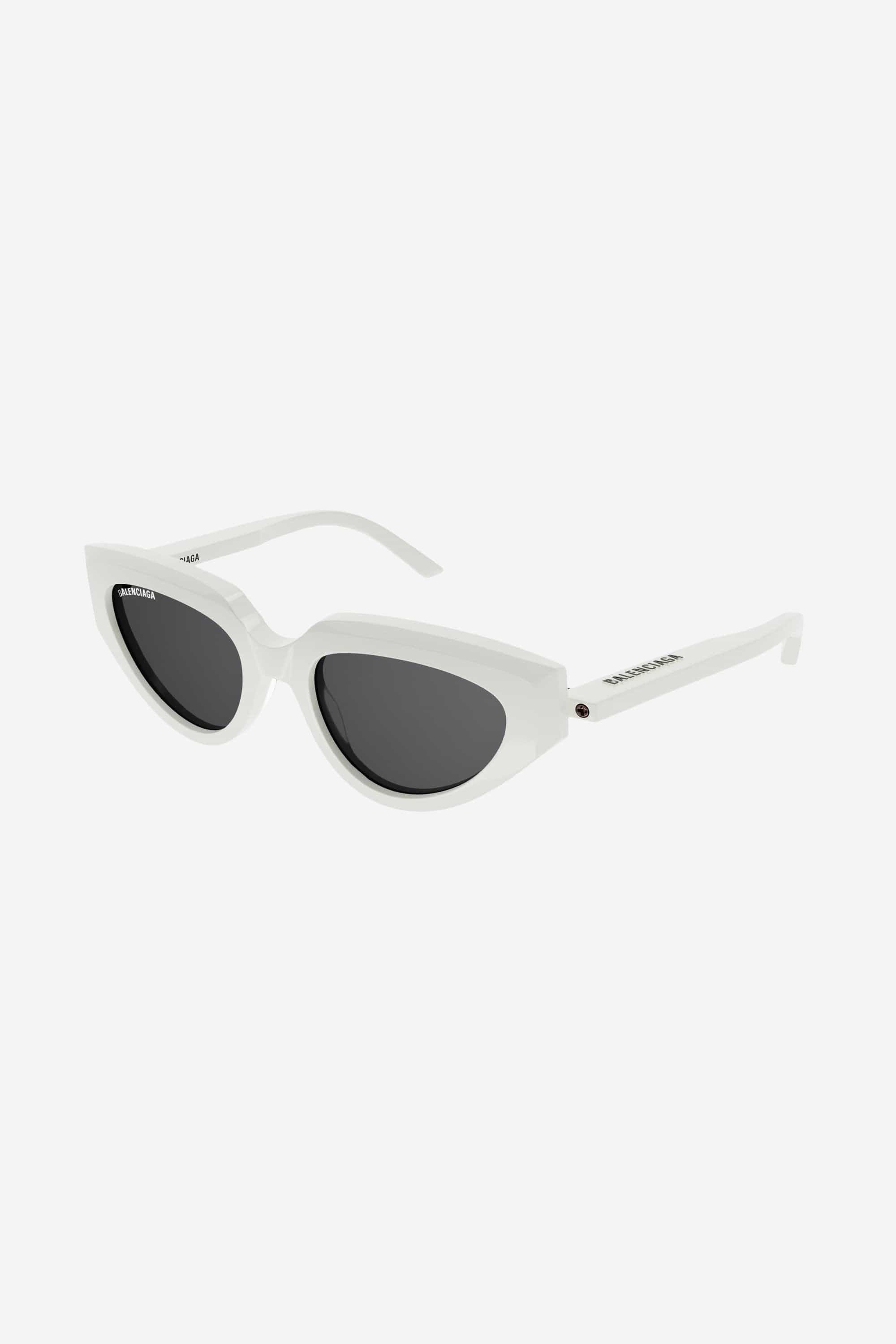 Balenciaga white cat eye sunglasses with black logo