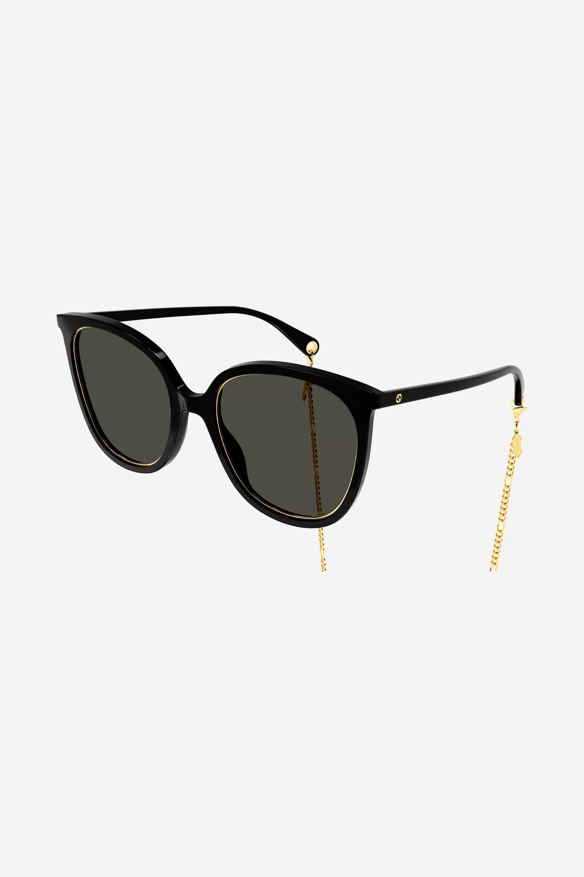 Gucci black cat-eye sunglasses with chain