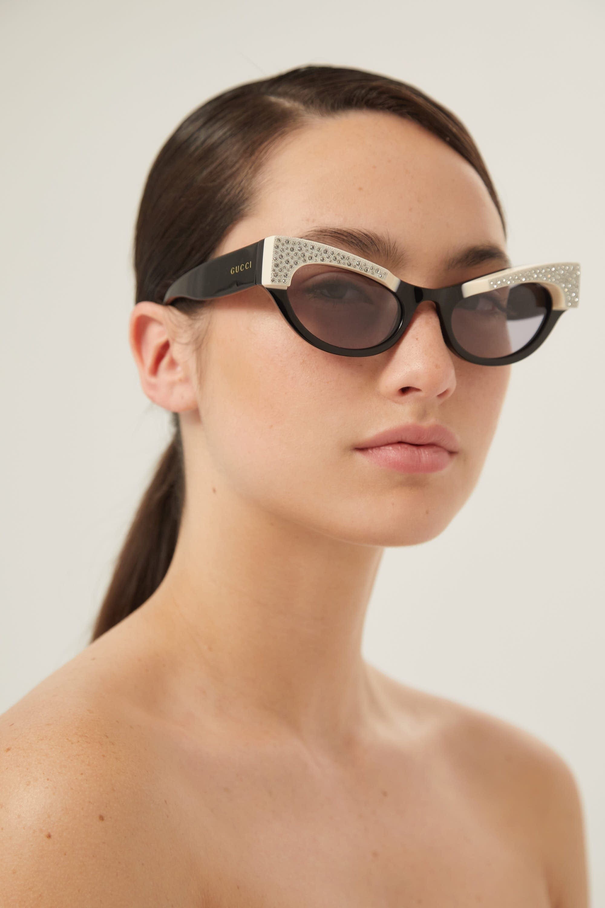 Gucci cat eye black acetate sunglasses with Swarovski