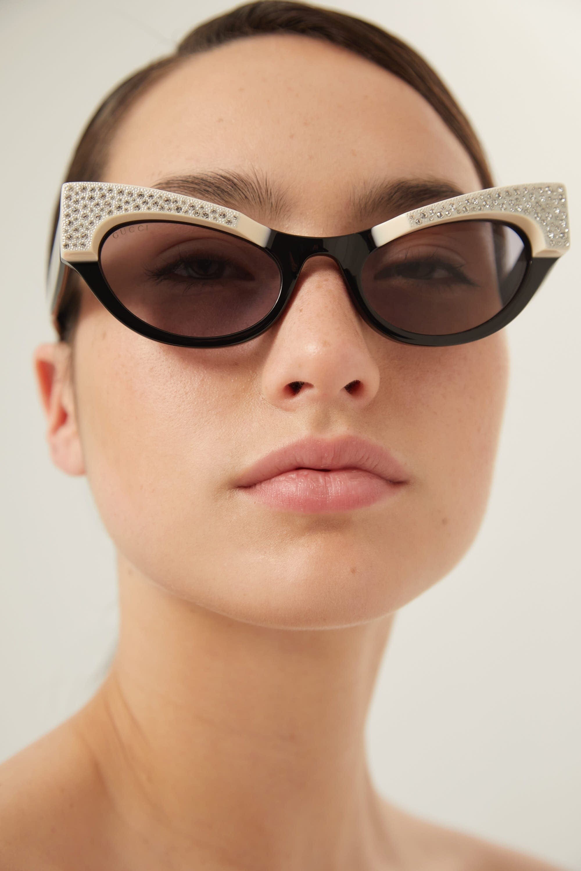 Gucci cat eye black acetate sunglasses with Swarovski