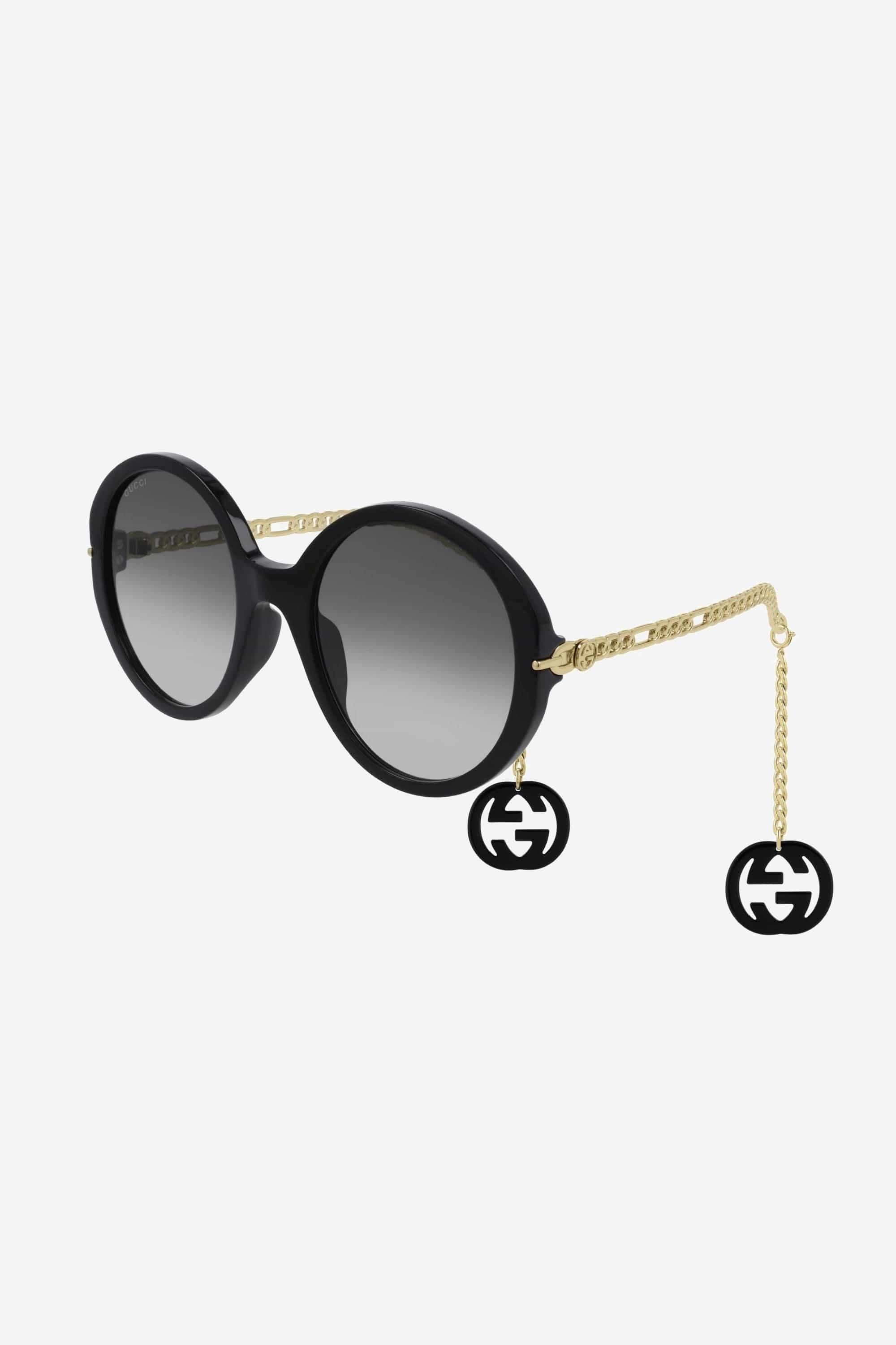 Gucci chain black round acetate sunglasses