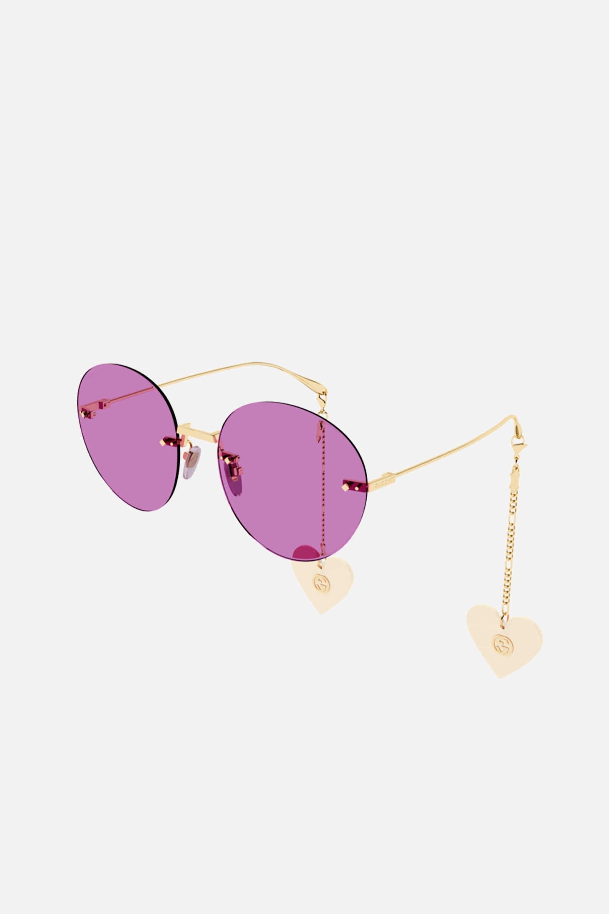 Gucci chain gold round sunglasses with heart charms