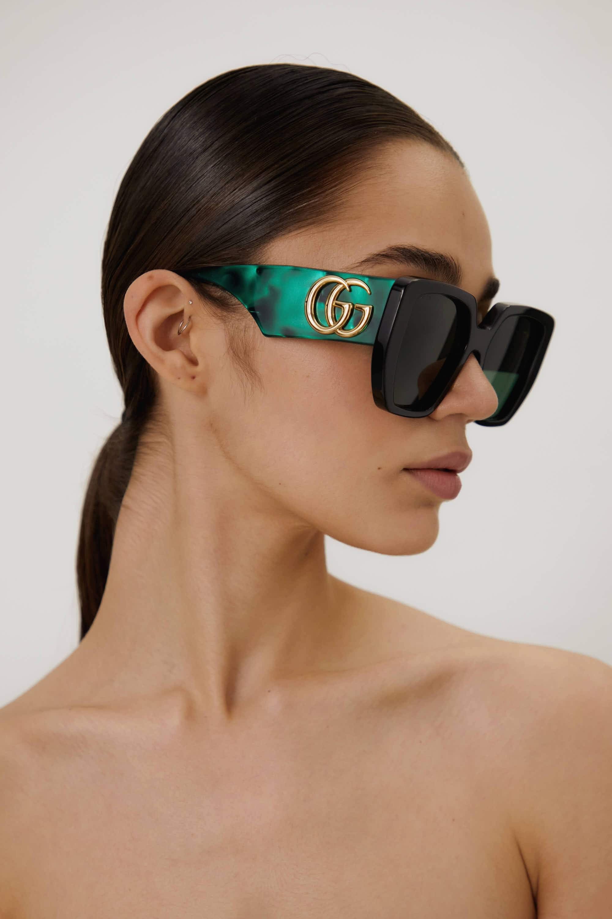 Gucci GG0956S oversized black and green sunglasses with maxi logo