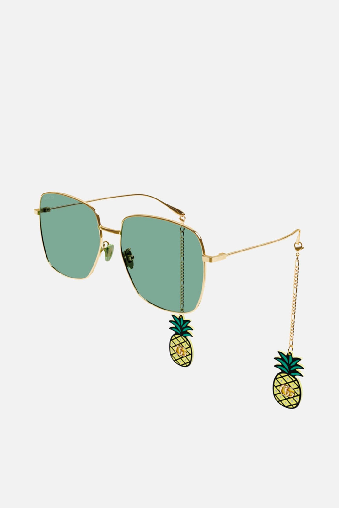 Gucci gold squared sunglasses with pineapple charms