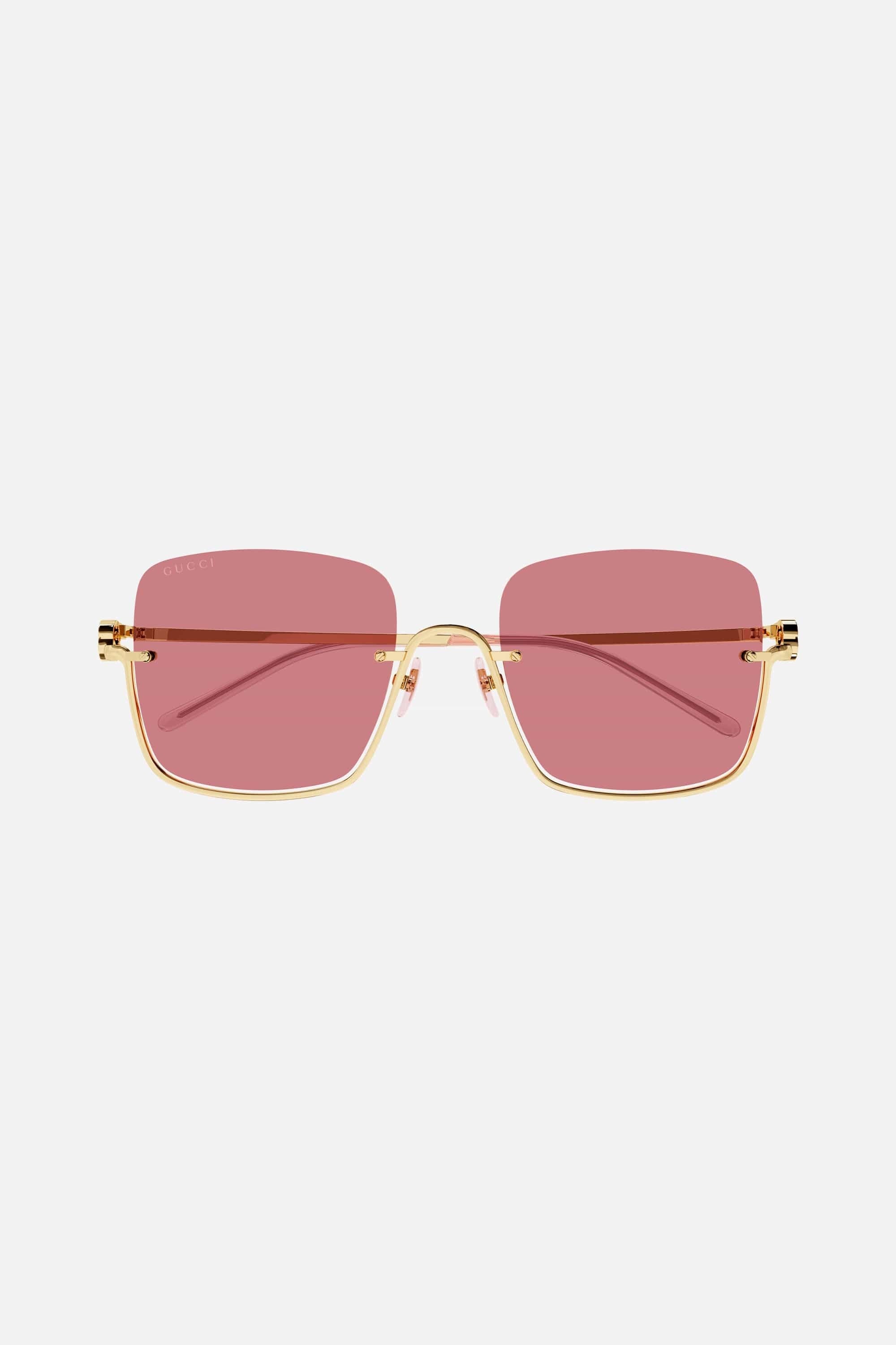 Gucci metal squared sunglasses with pink lenses