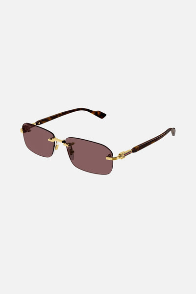 ● GUCCI ● サングラス Gold / Red Logo / 56mm Gucci Red Logo Rectangular Men's Sunglasses GG1221S 004 56