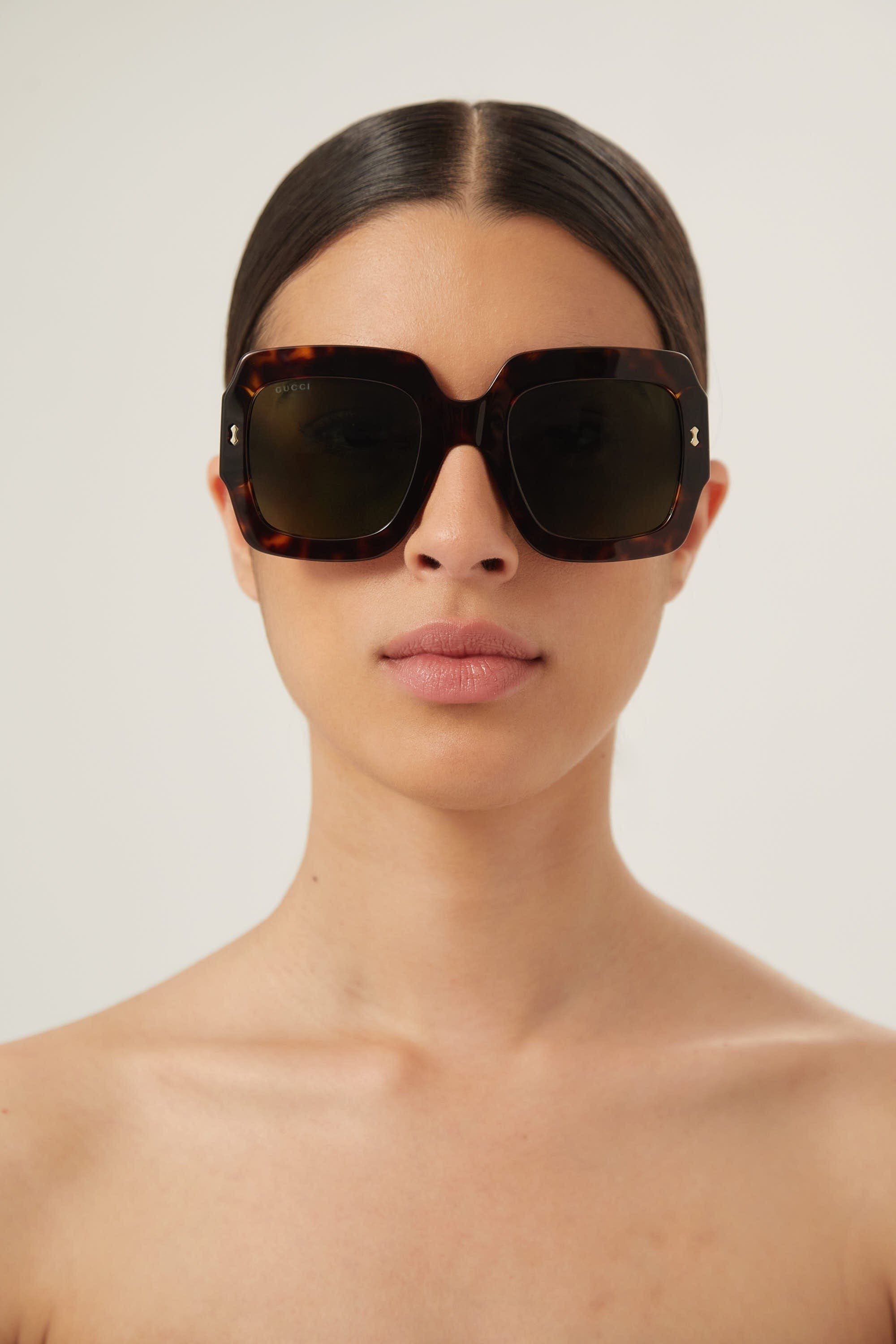 Gucci oversized squared sustainable havana green sunglasses