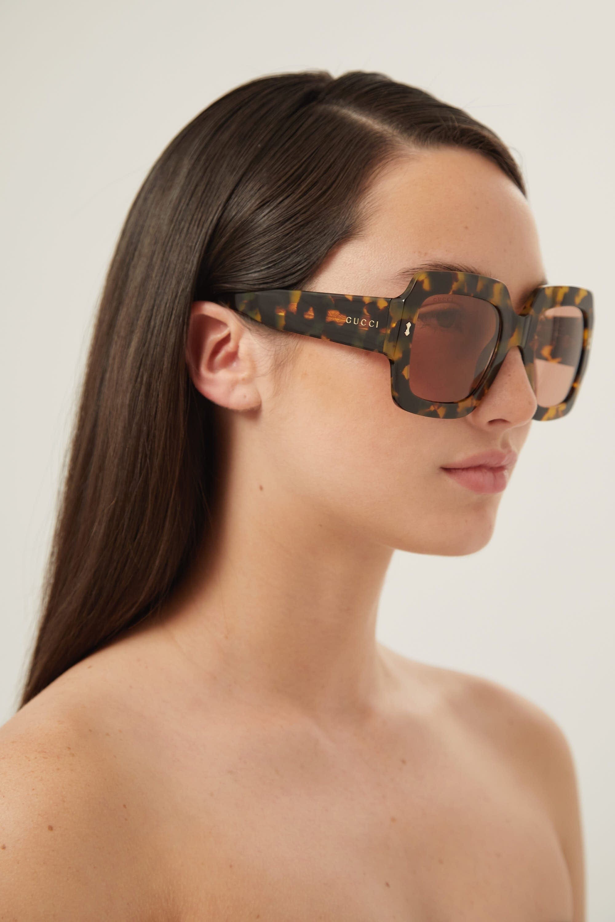 Gucci oversized squared sustainable havana sunglasses