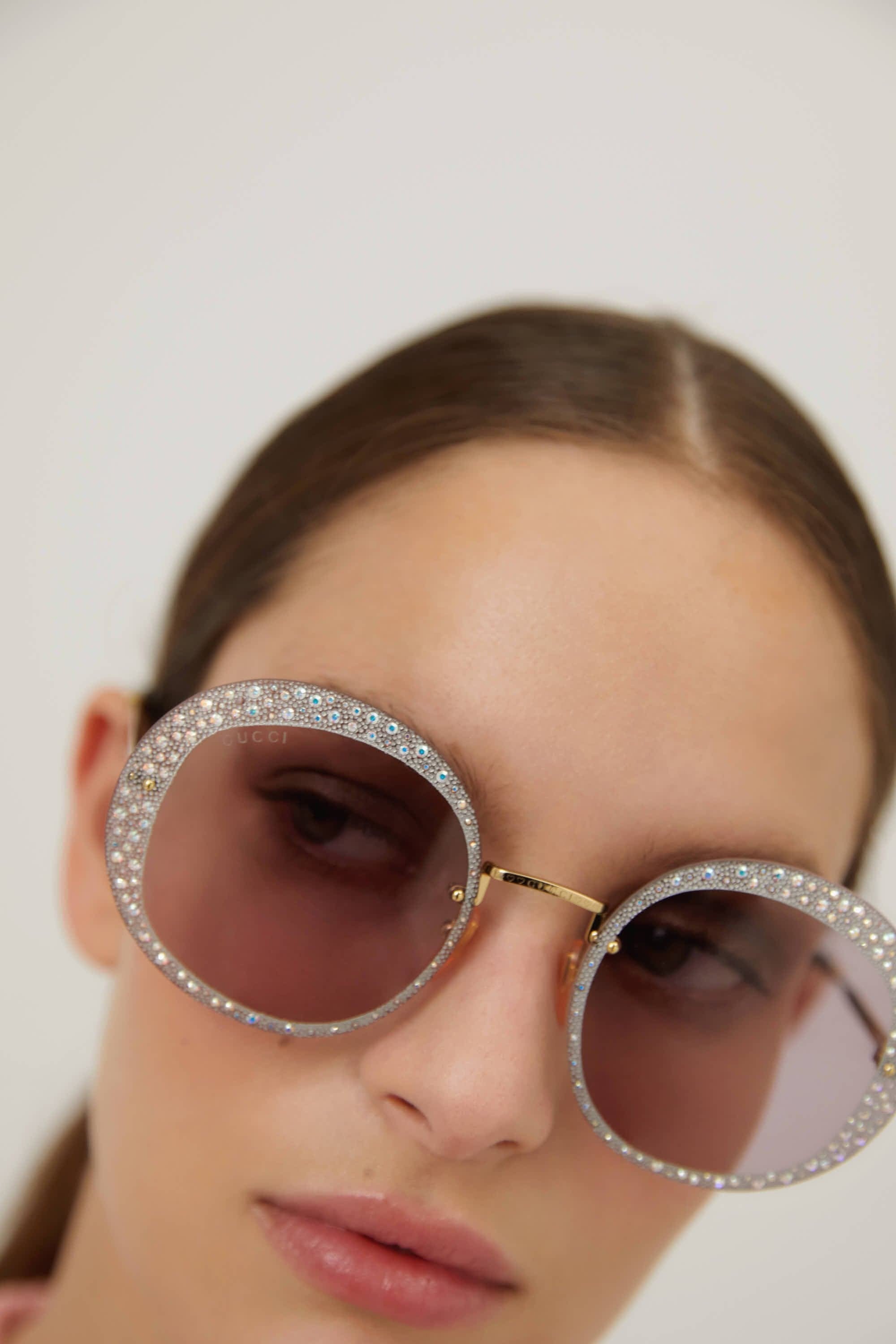 Gucci round rimless sunglasses with Swarovski stones