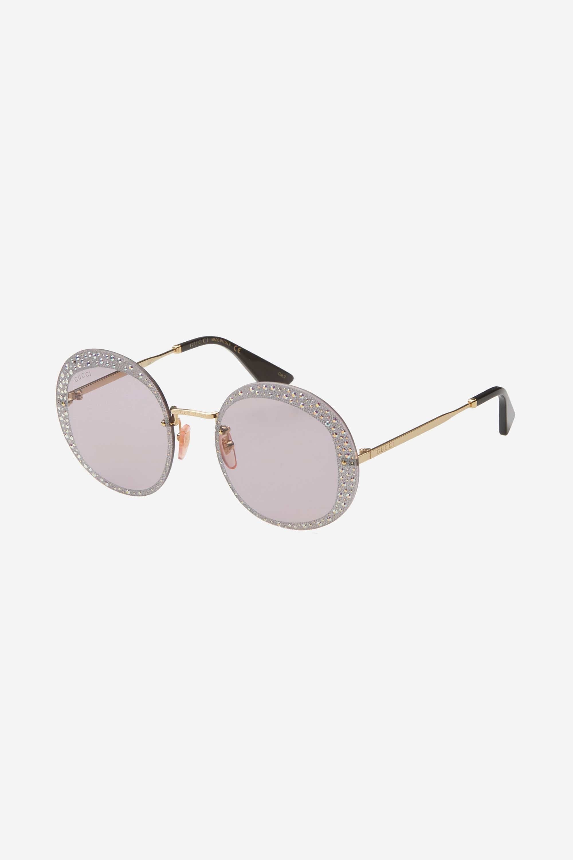 Gucci round rimless sunglasses with Swarovski stones