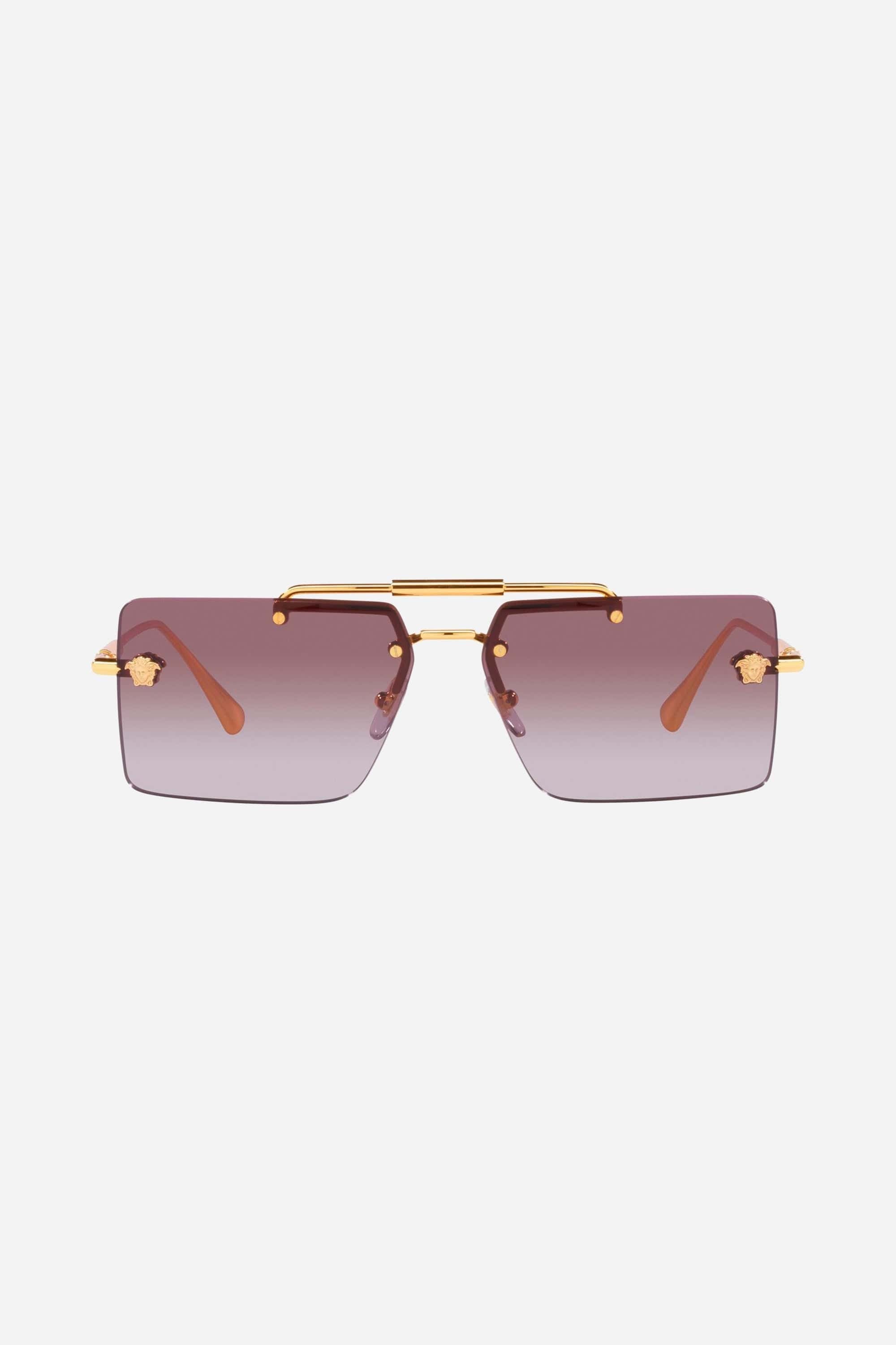 Versace gold pilot sunglasses with light purple mirror