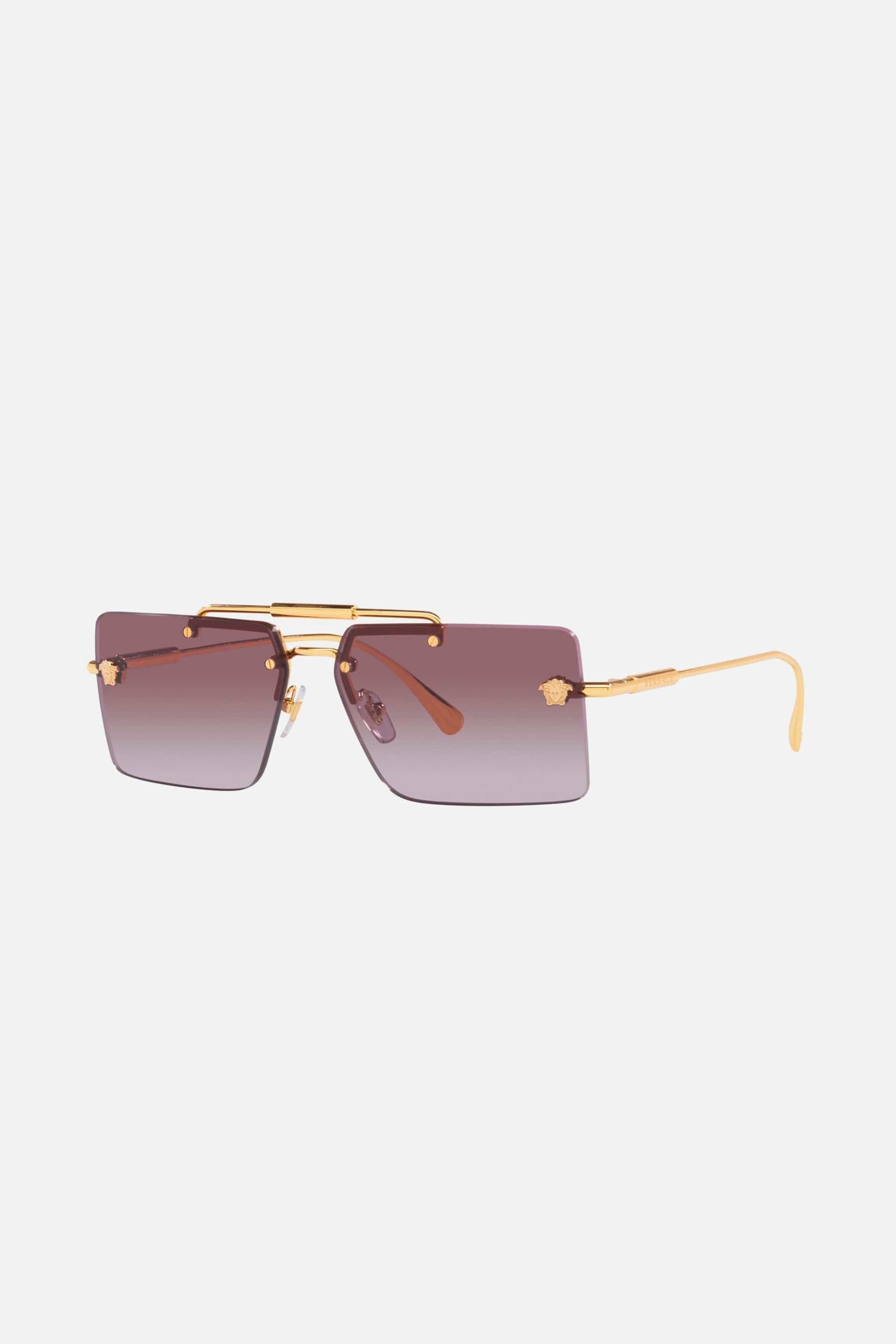 Versace gold pilot sunglasses with light purple mirror