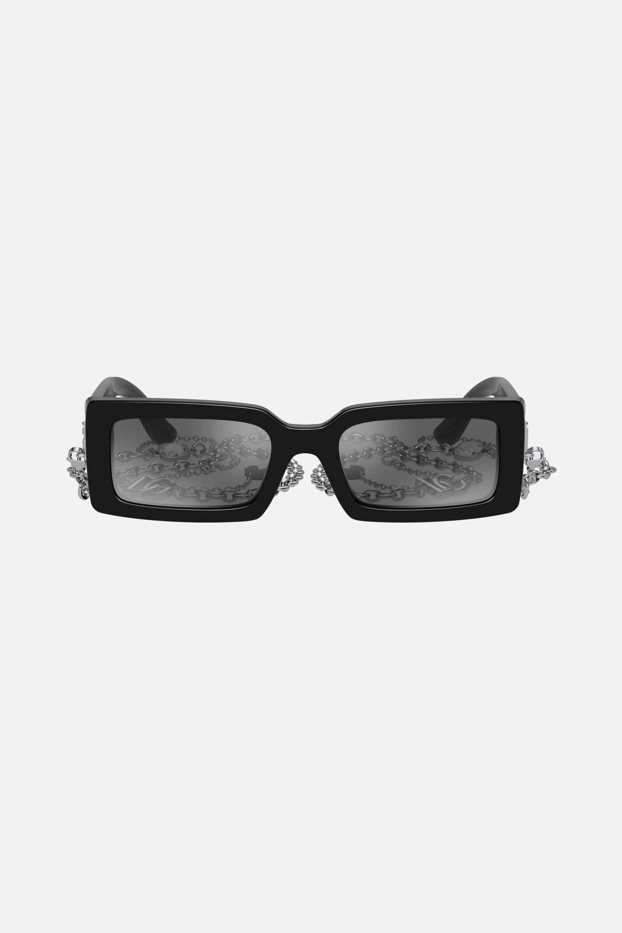 Dolce & Gabbana black rectangular with chain sunglasses