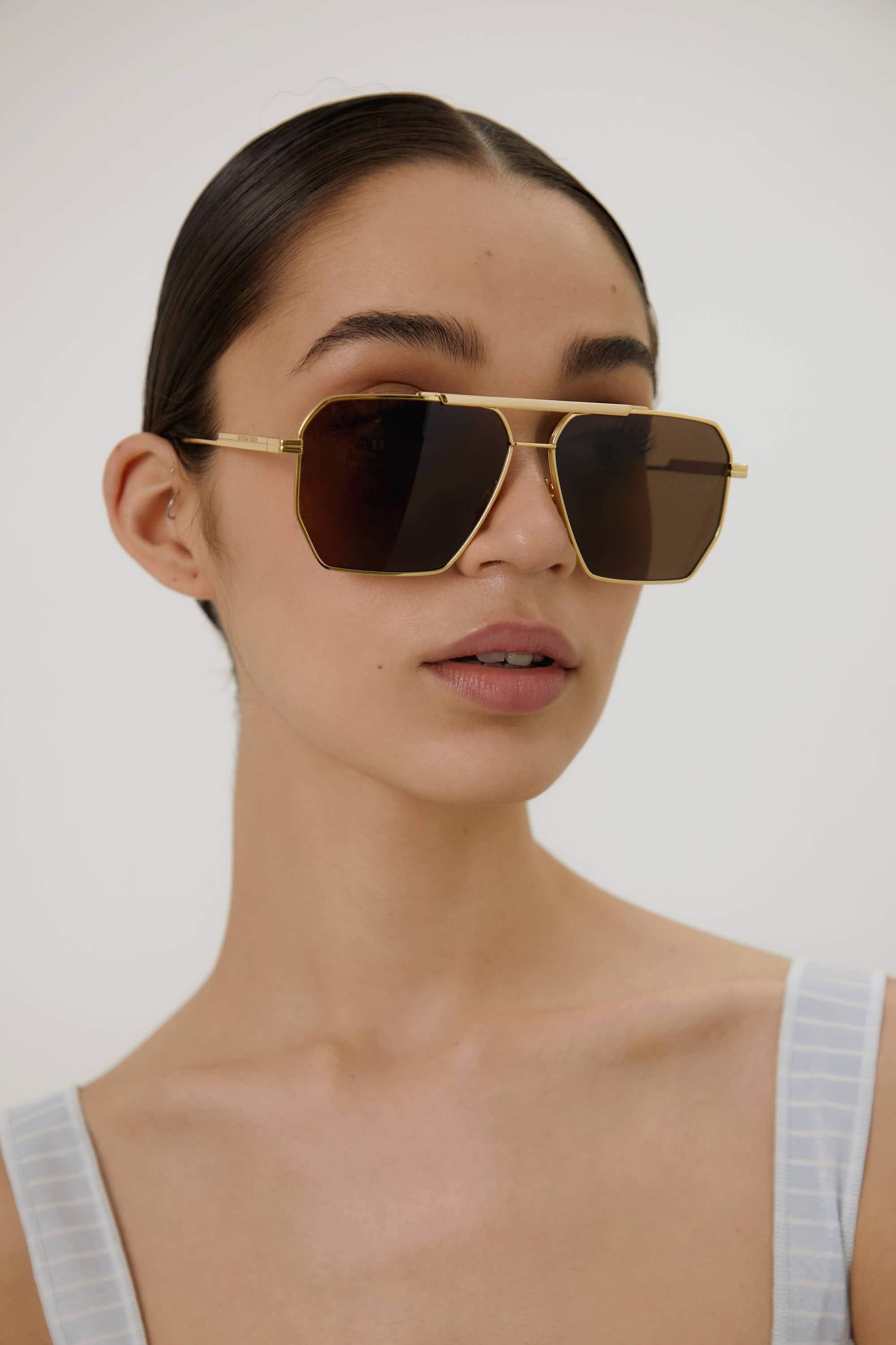 Bottega Veneta caravan gold and brown sunglasses