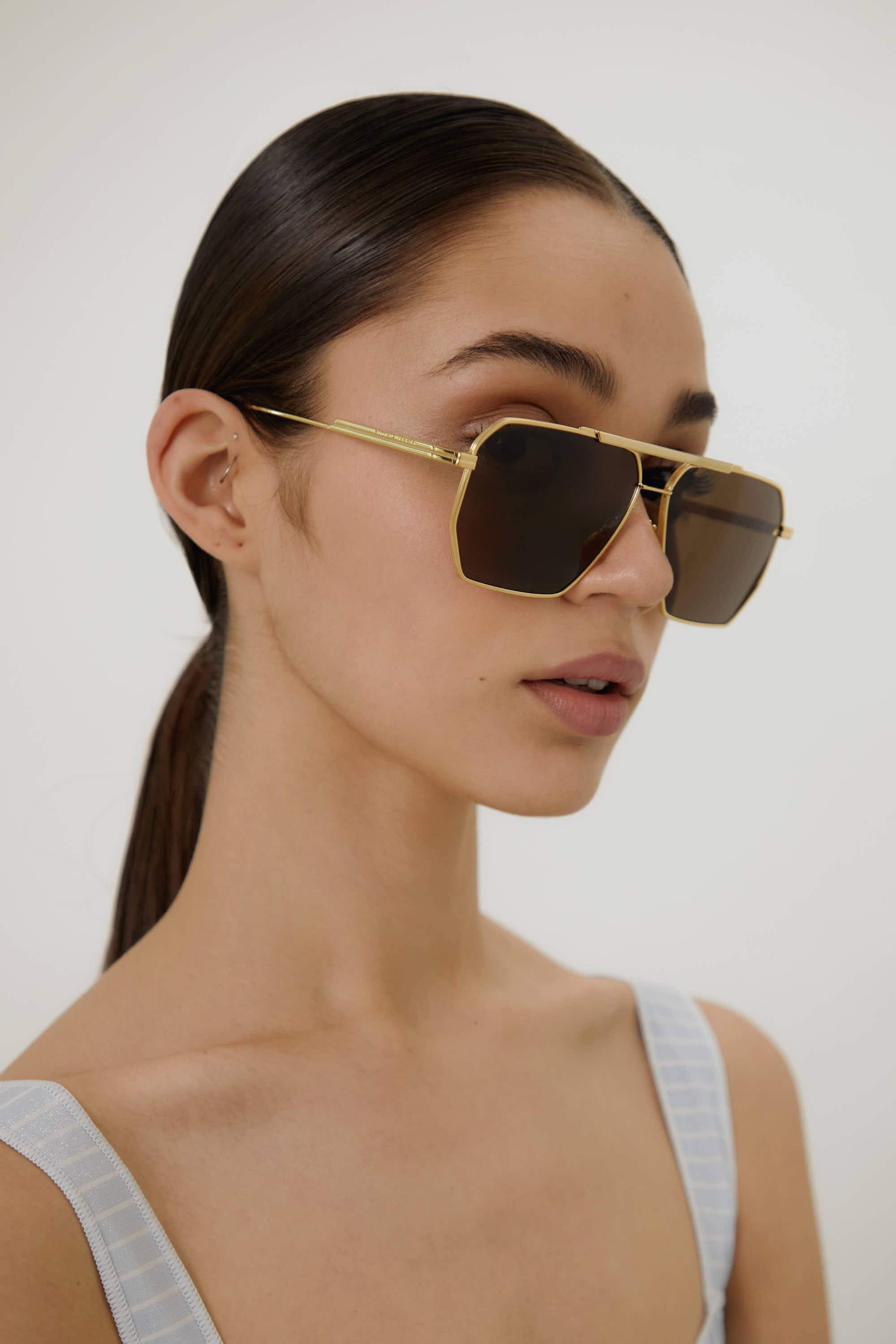 Bottega Veneta caravan gold and brown sunglasses