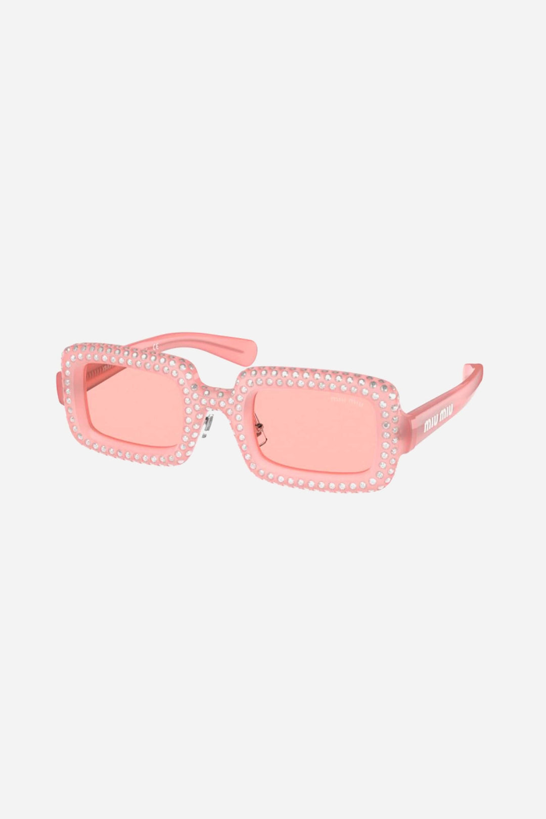 Miu Miu rectangular acetate sparkly crystal pink sunglasses