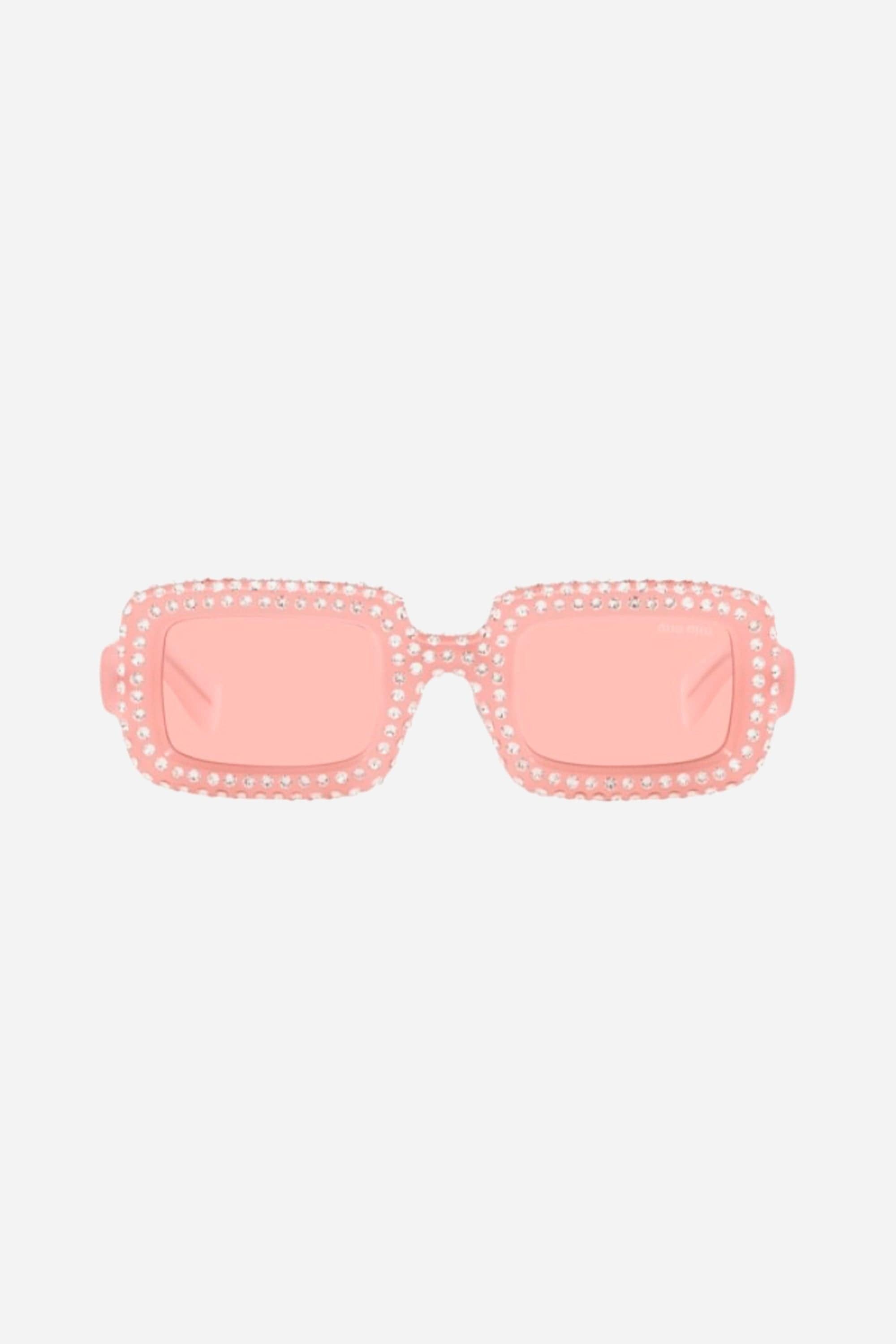 Miu Miu rectangular acetate sparkly crystal pink sunglasses