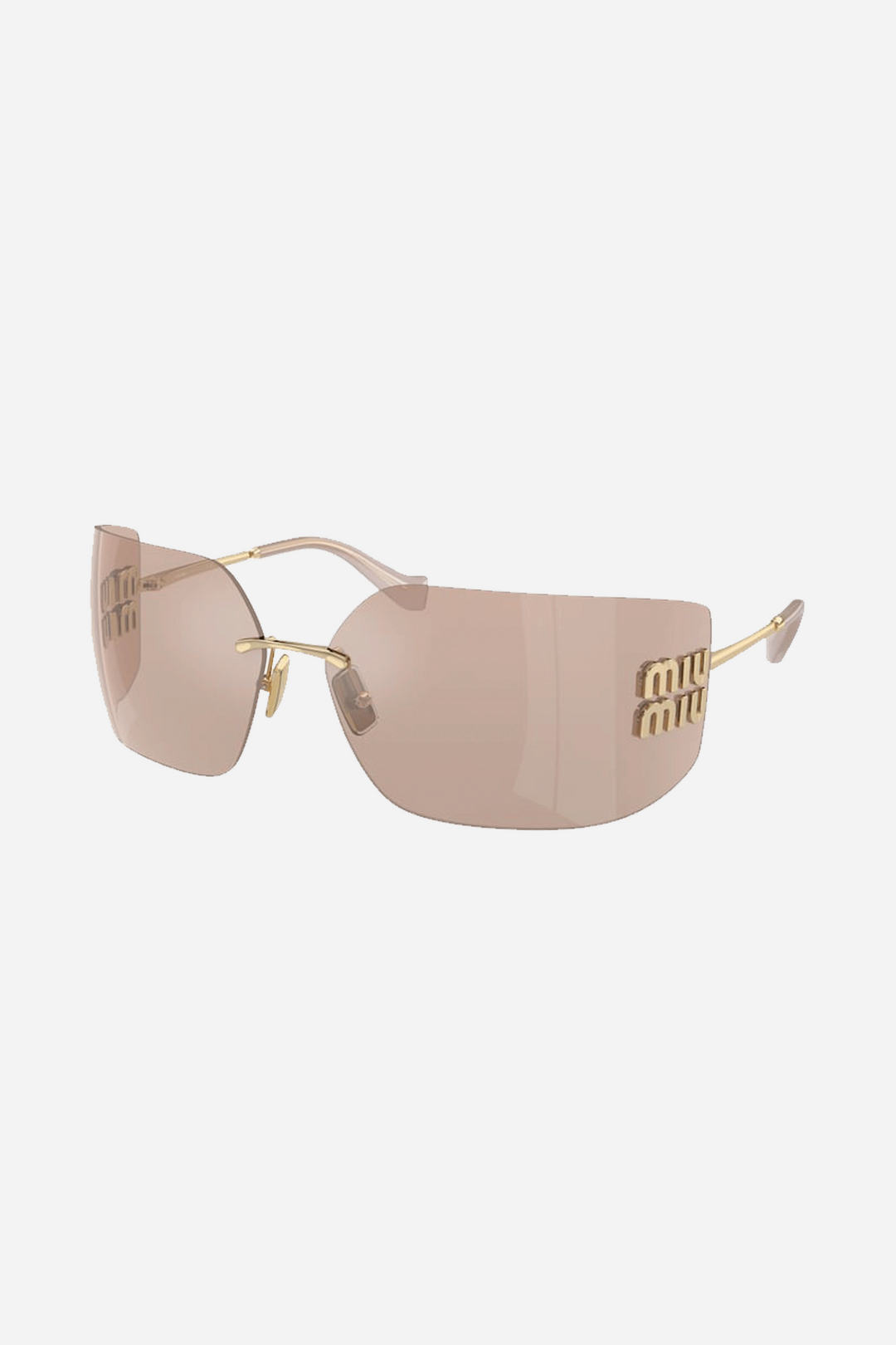 Miu Miu rose gold mask with brand logo