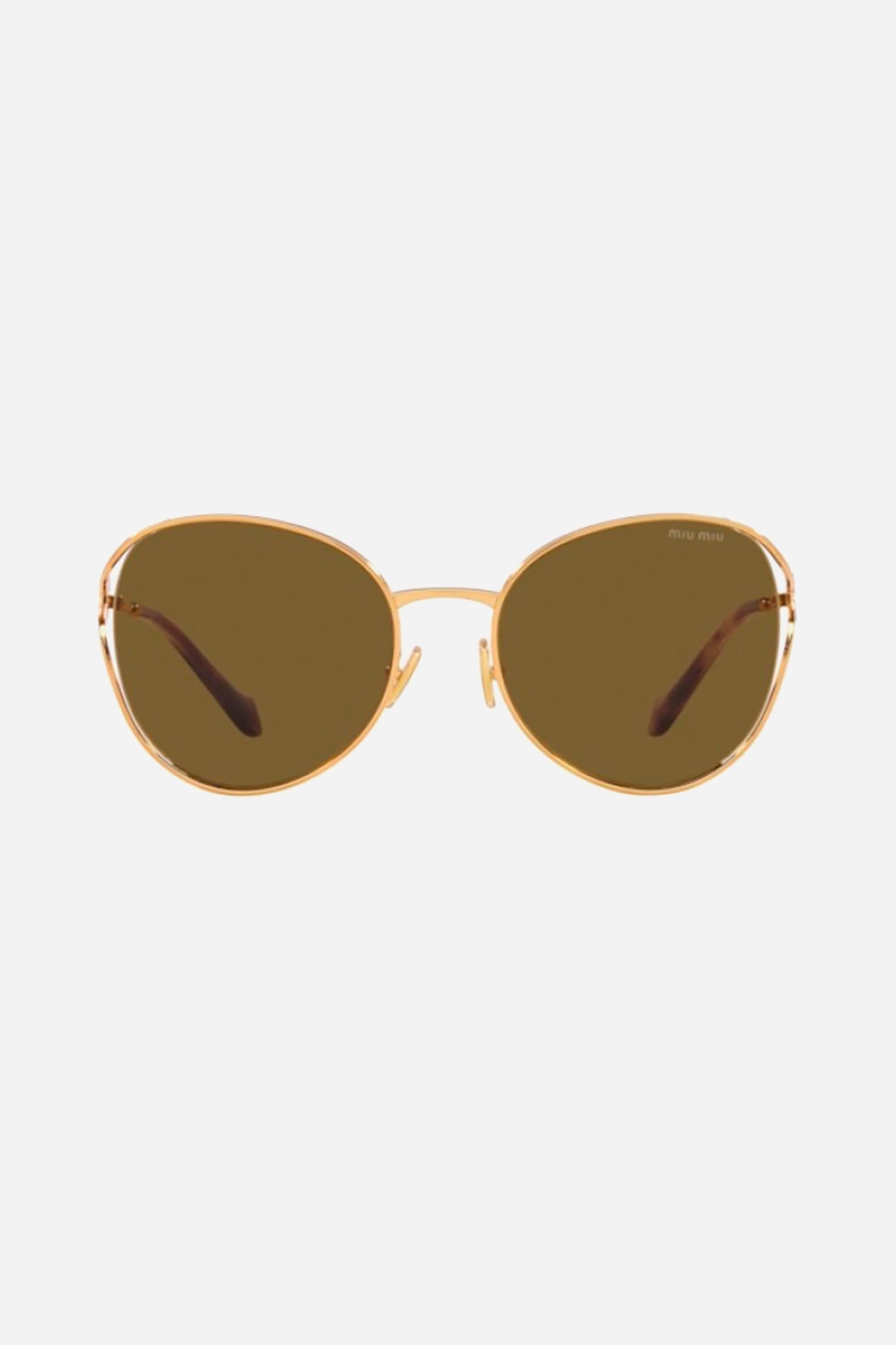 Miu Miu round metal sunglasses with dark brown mirror