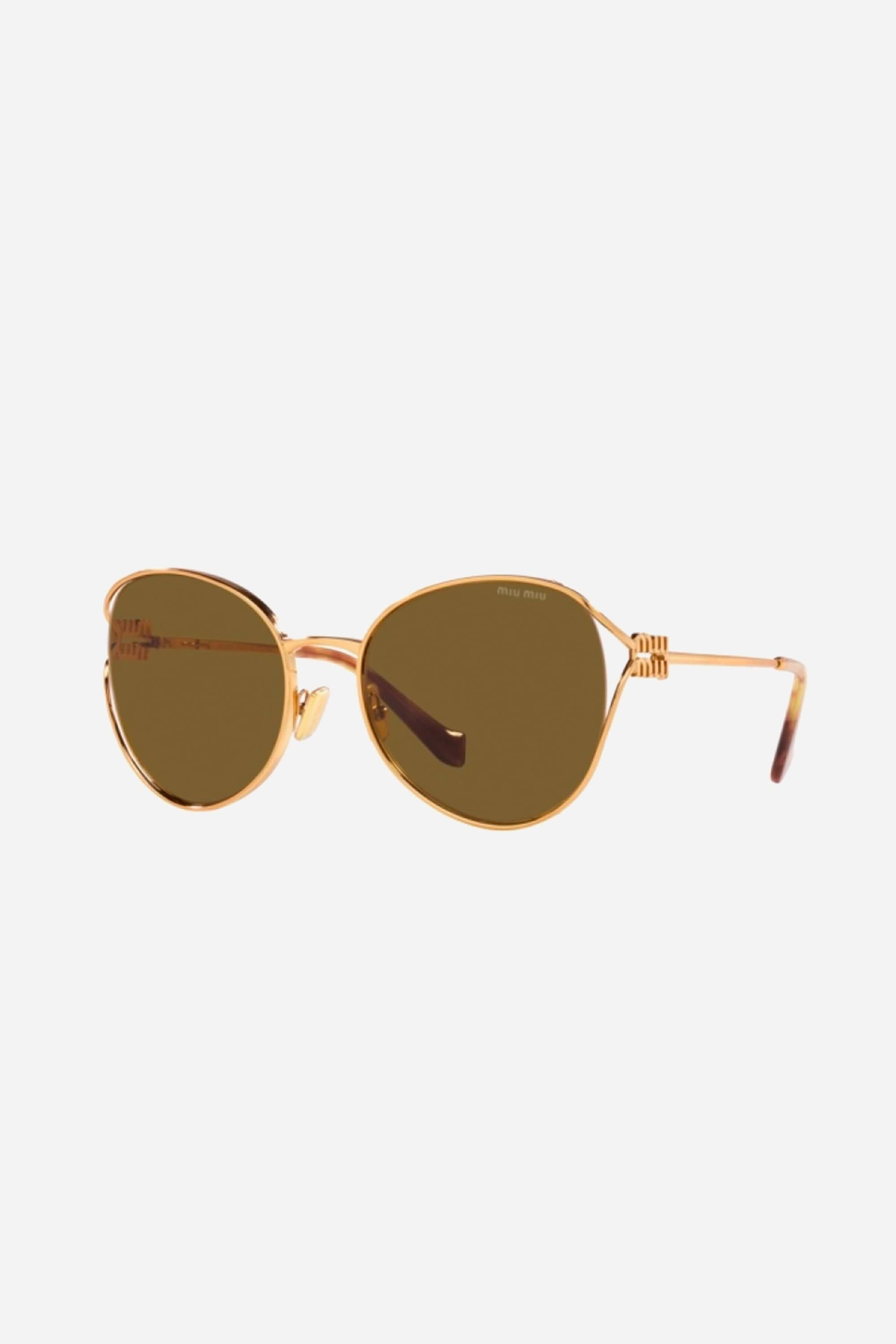 Miu Miu round metal sunglasses with dark brown mirror