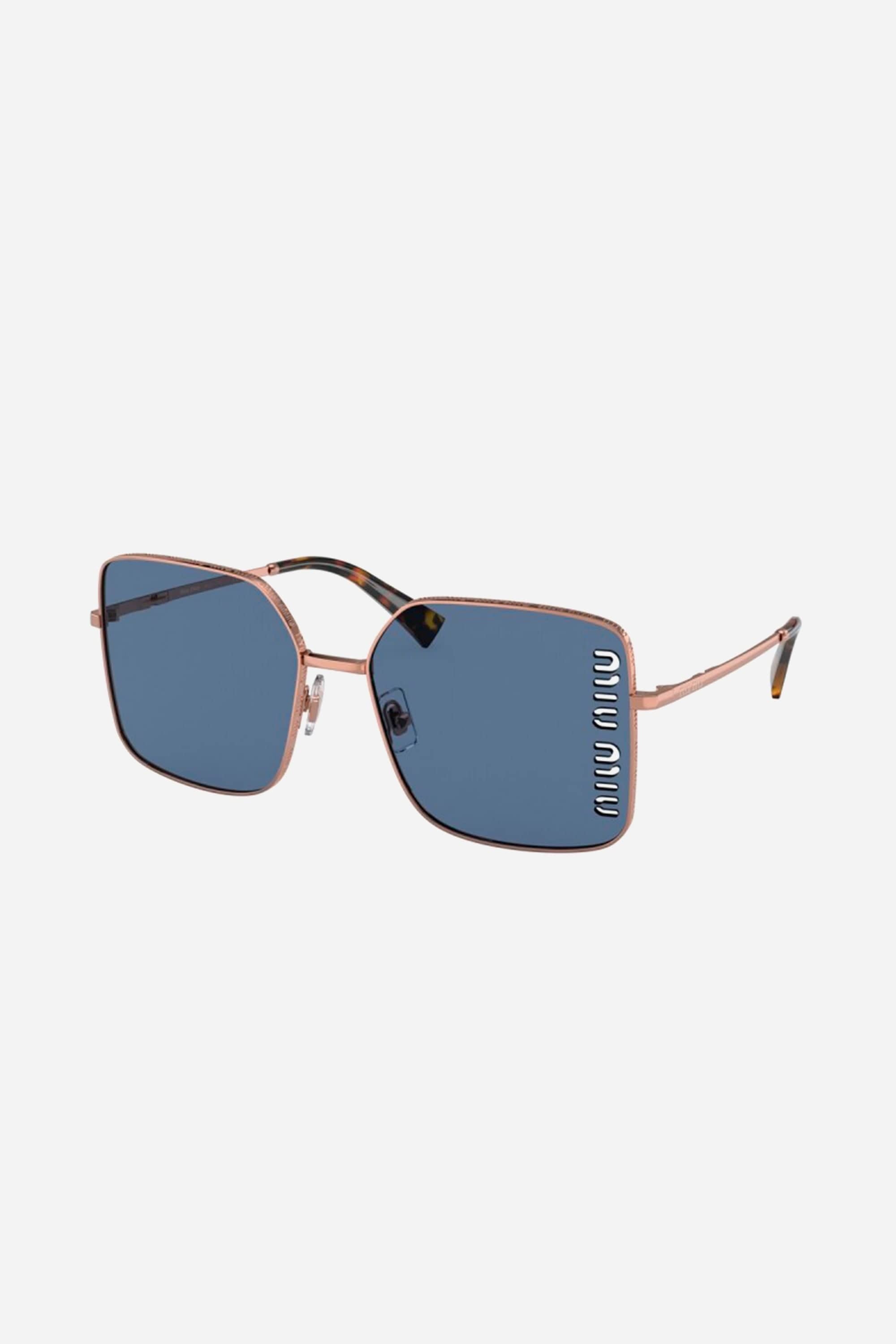 Miu Miu squared metal sunglasses with dark blue mirror