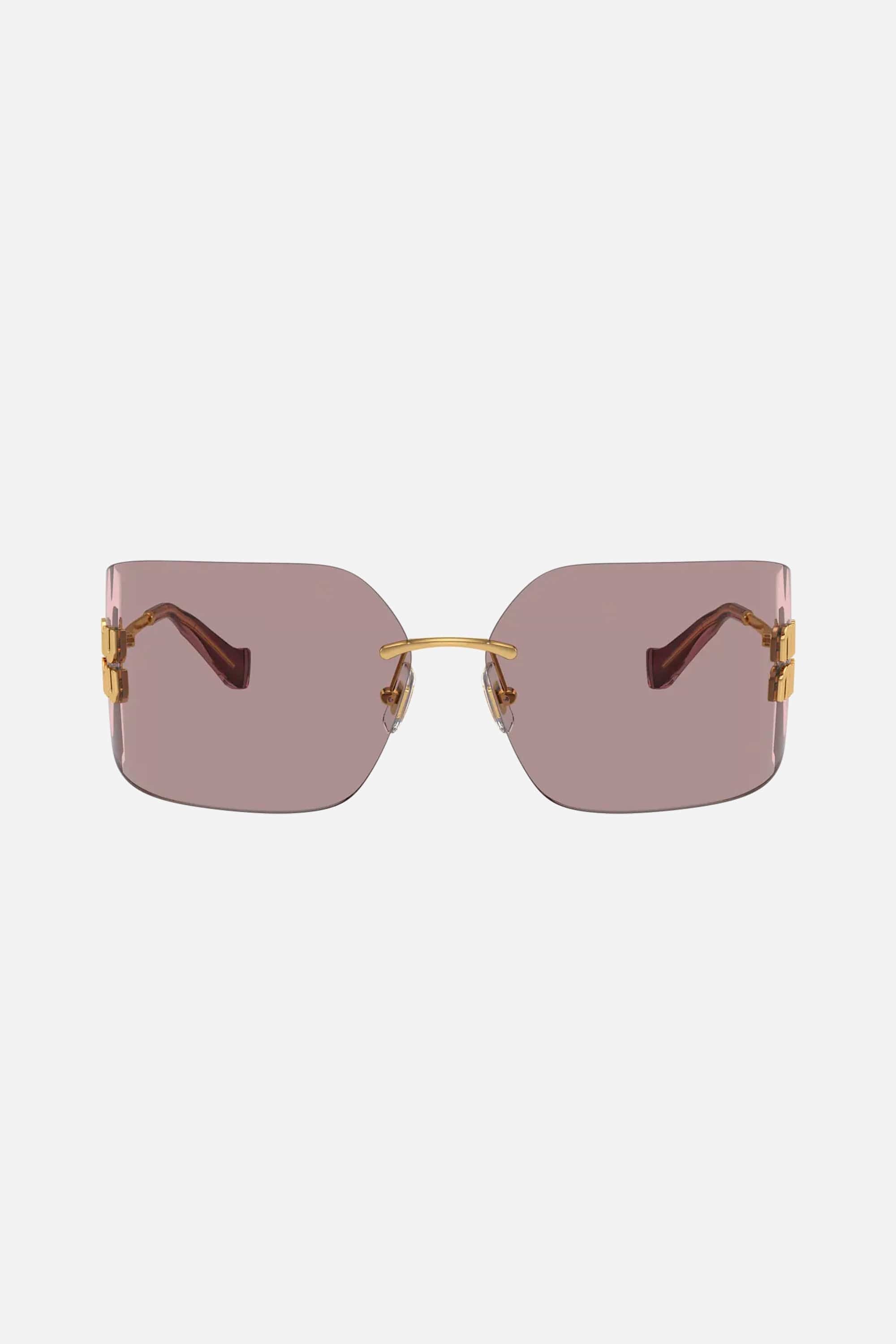 Miu Miu squared metal sunglasses with pink mirror and gold detail