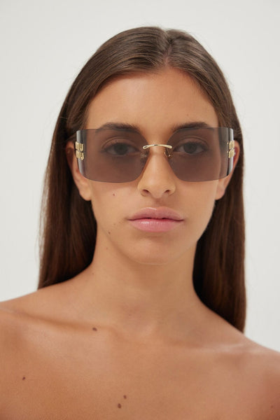 Miu Miu squared metal sunglasses with pink mirror and gold