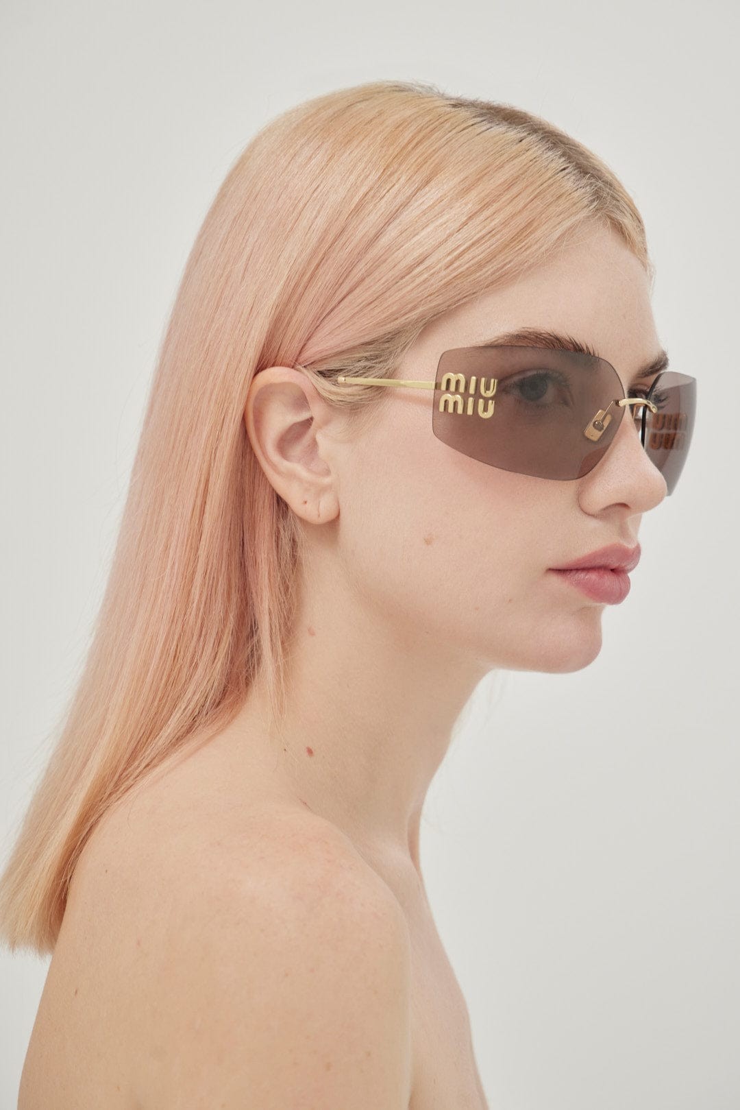 Miu Miu squared metal sunglasses with pink mirror and gold detail