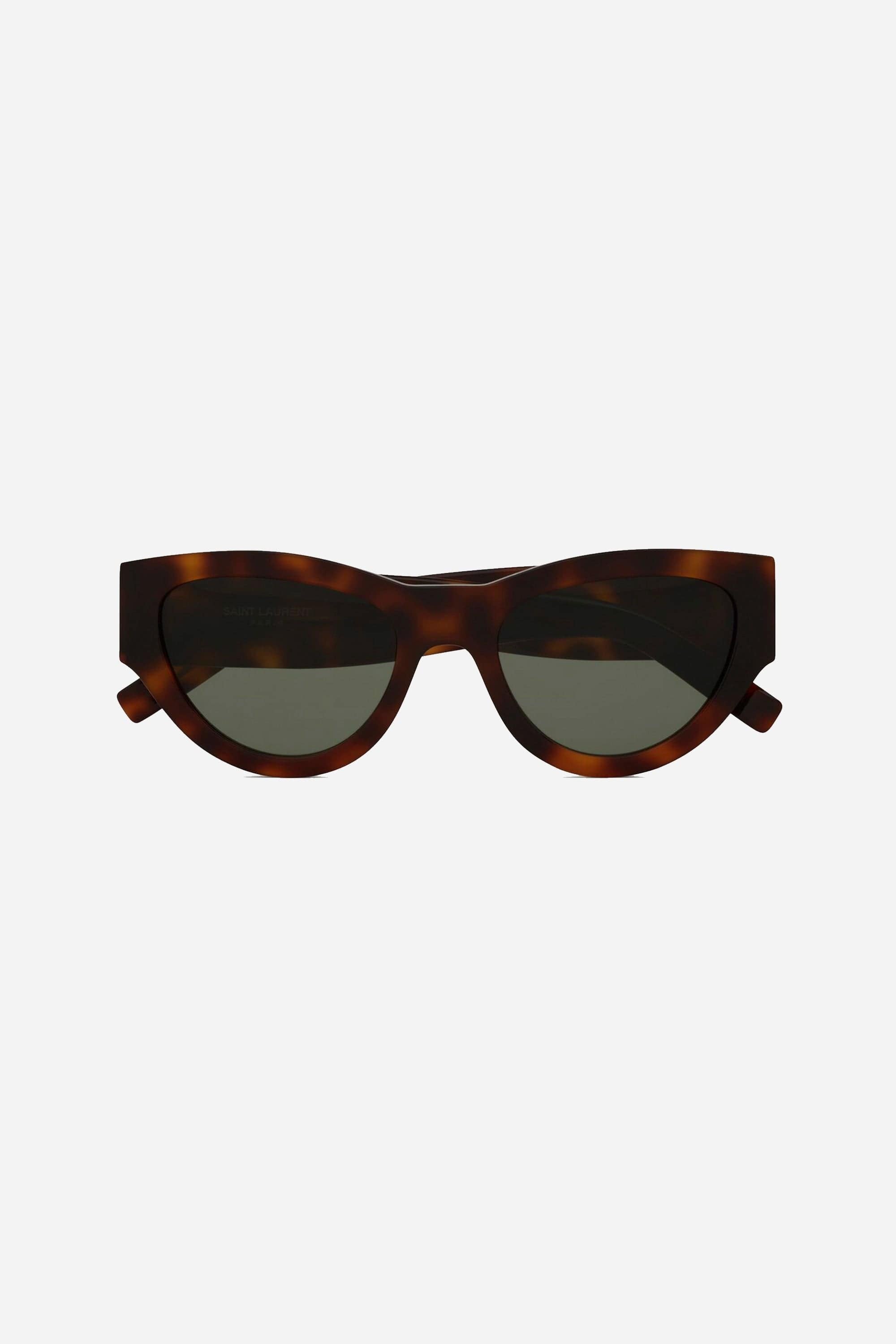 Saint Laurent havana almond shape featuring bold YSL logo