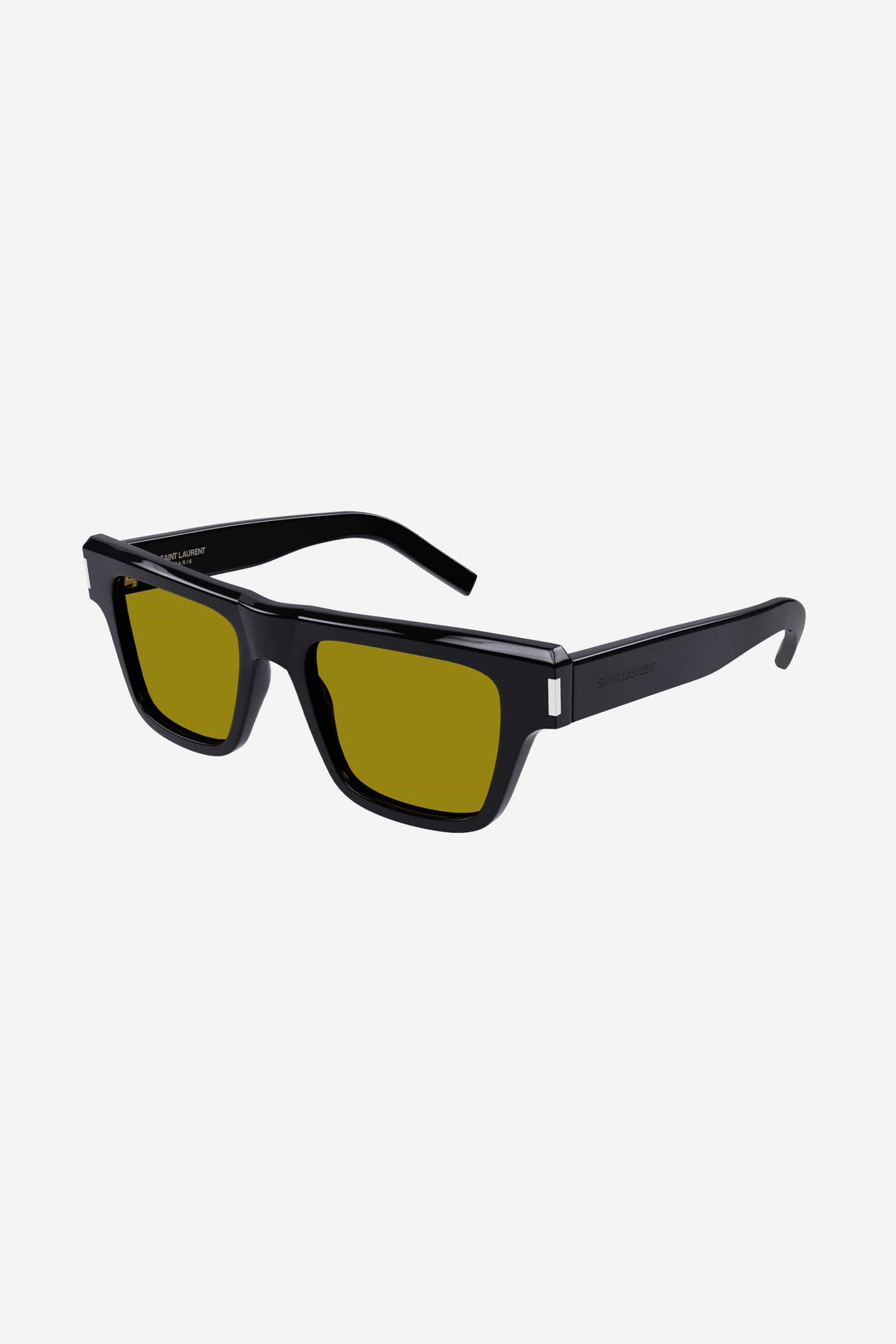 Saint Laurent squared black angular sunglasses with yellow lenses