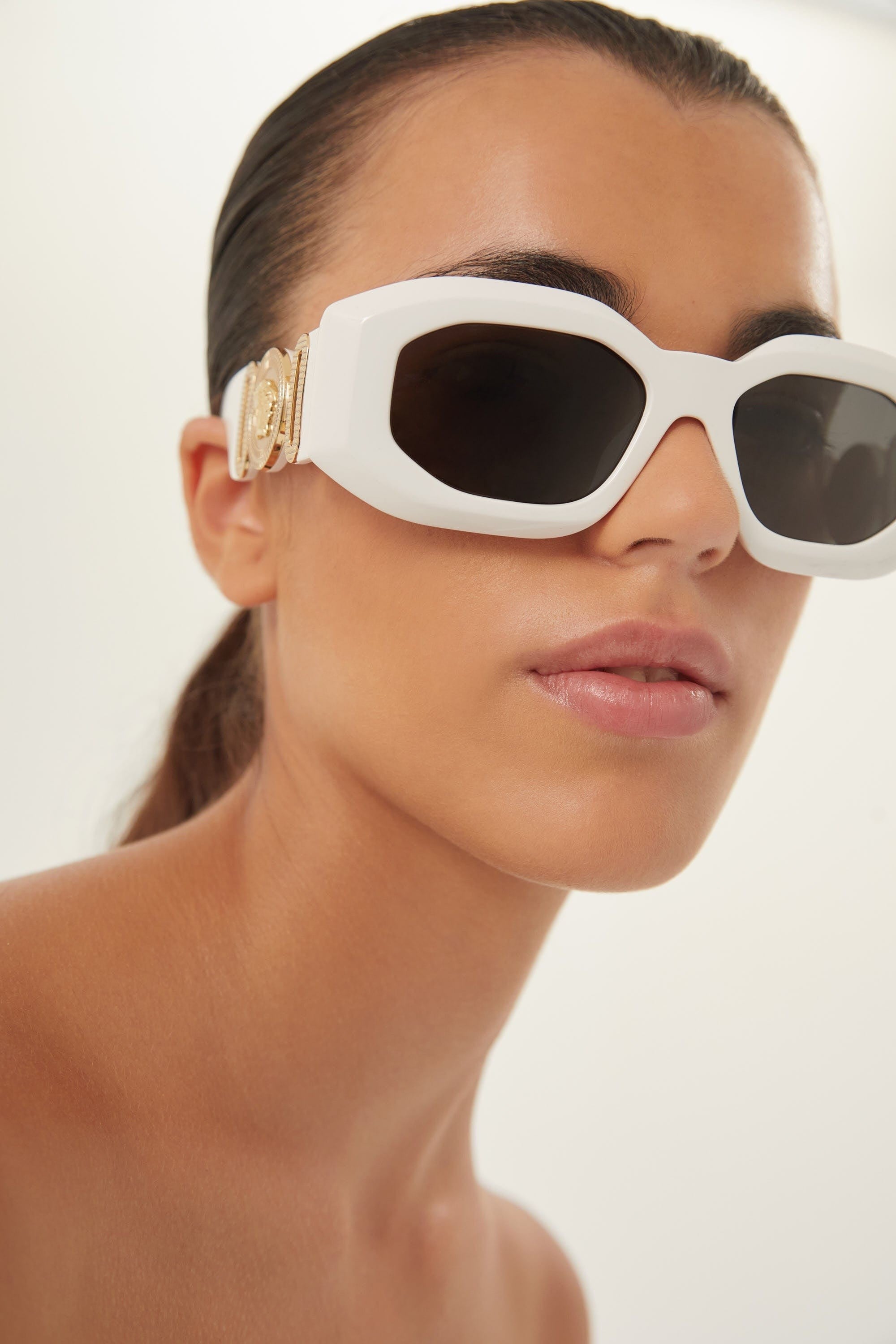 Versace biggie bold sunglasses in white with iconic jellyfish