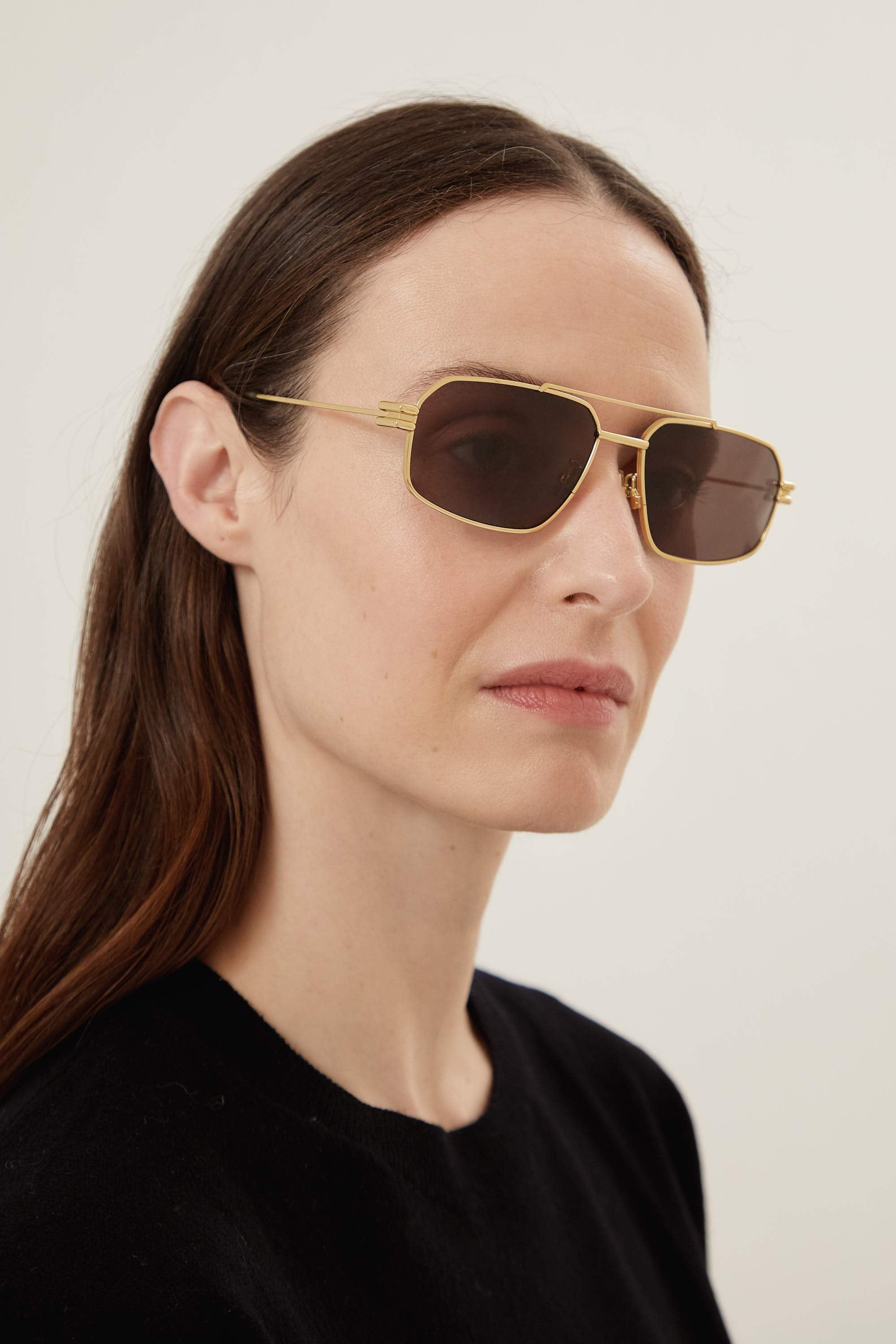 Bottega Veneta full metal caravan gold sunglasses