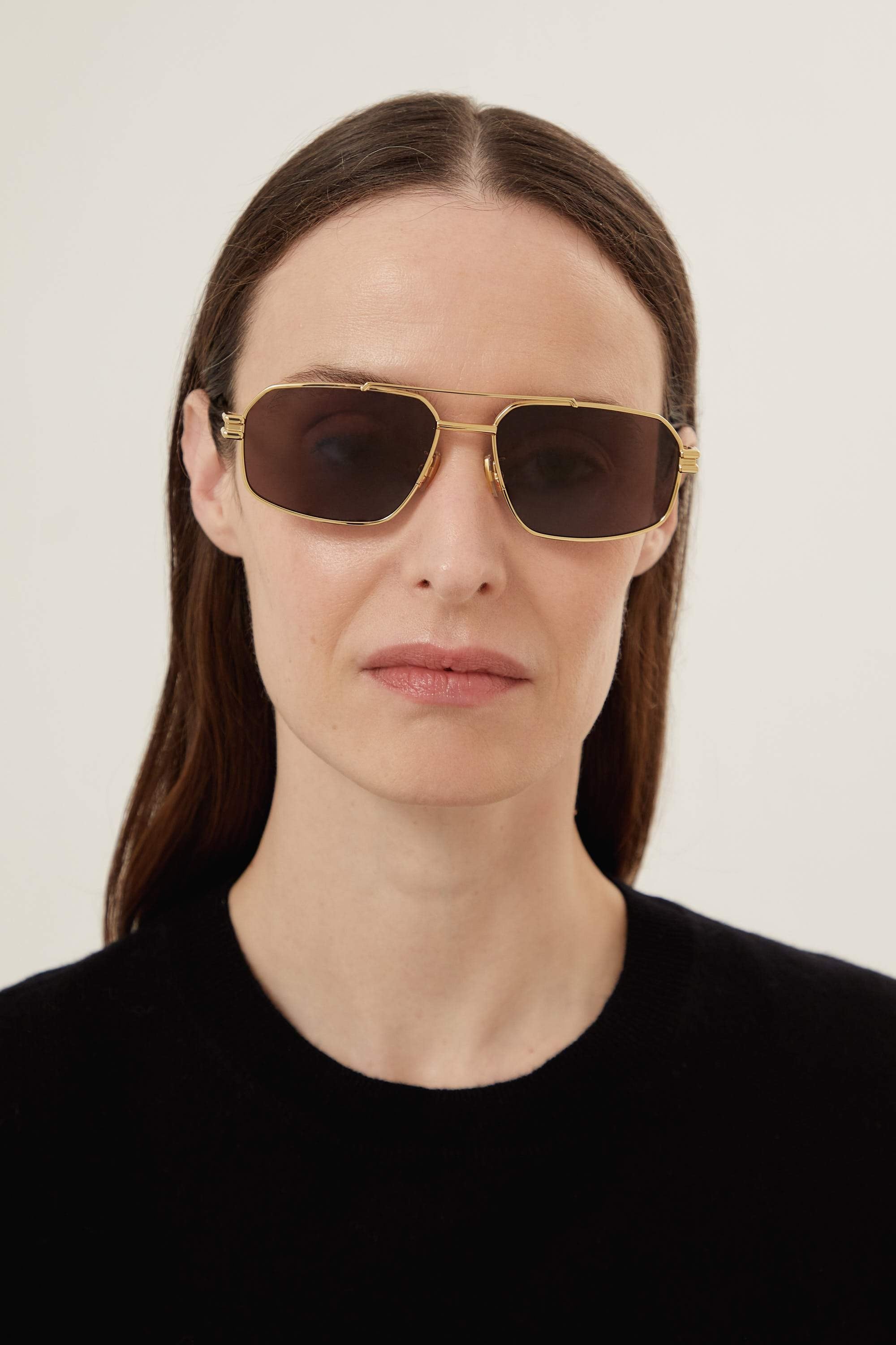 Bottega Veneta full metal caravan gold sunglasses