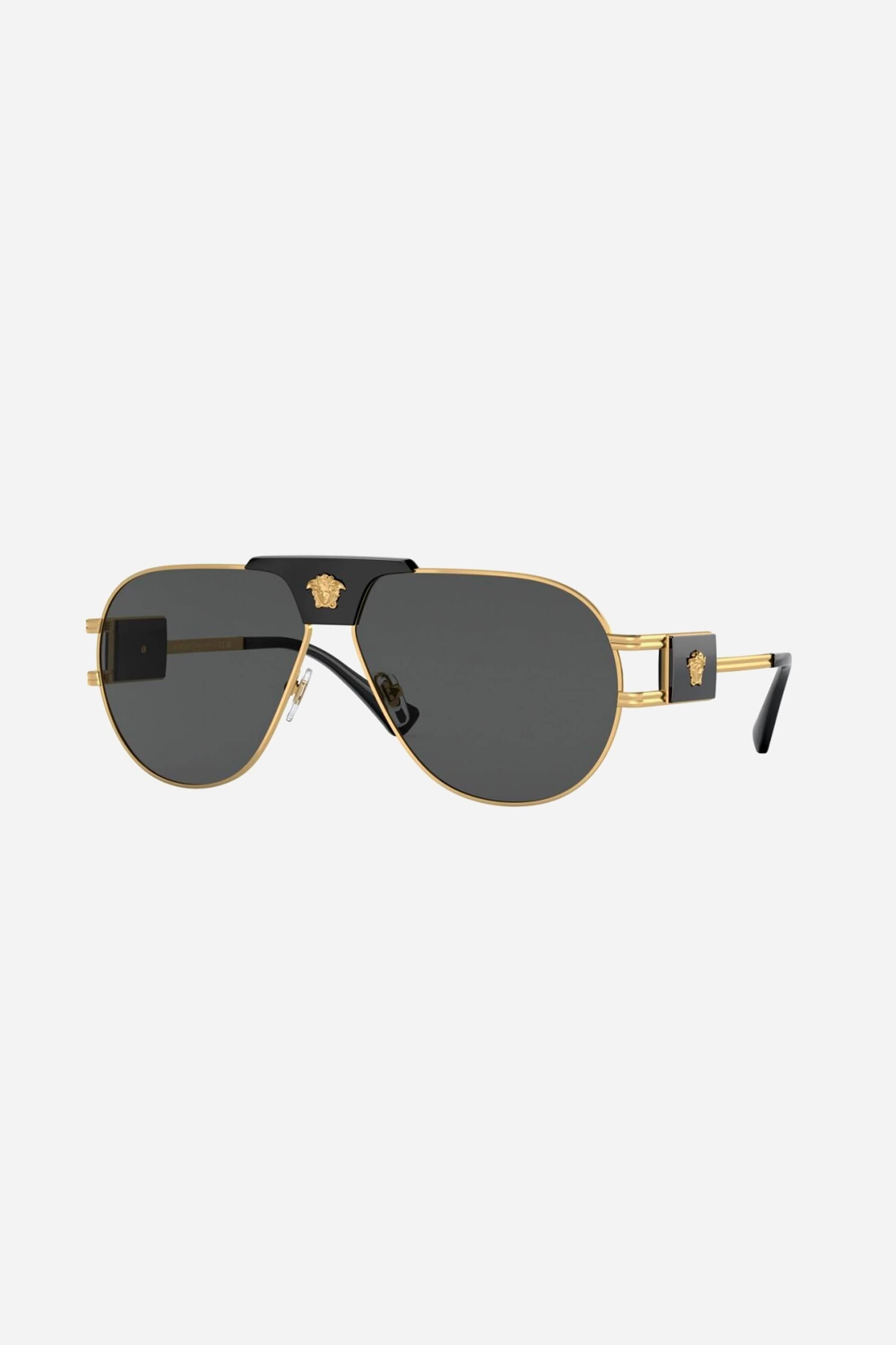 Versace black metal pilot sunglasses with iconic jellyfish and gold details