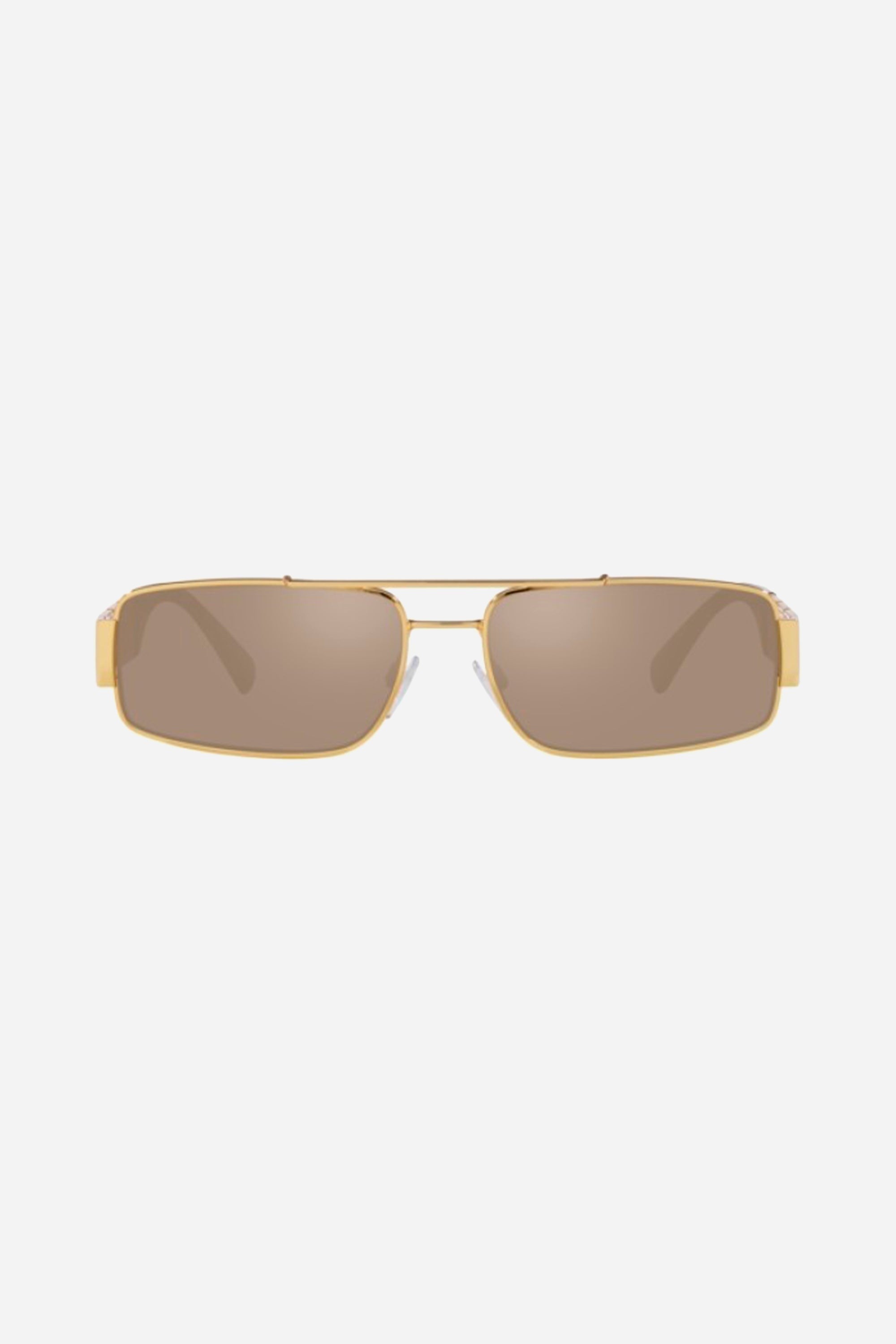 Versace rectangular gold metal pilot sunglasses with light brown mirror