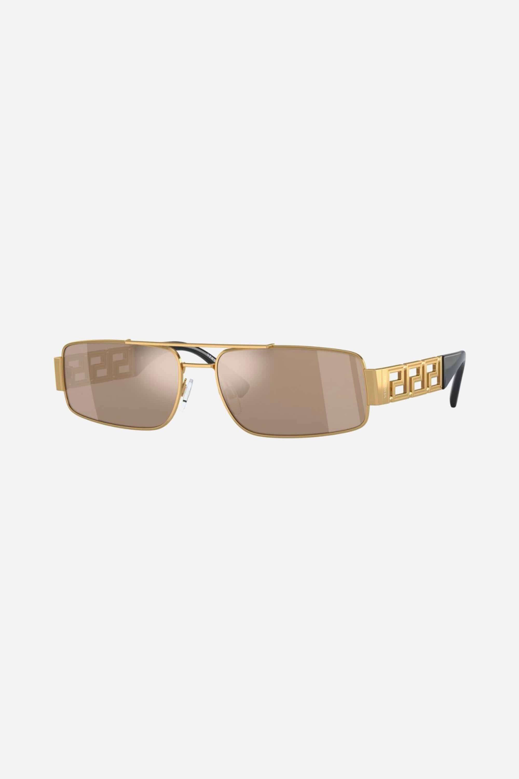 Versace rectangular gold metal pilot sunglasses with light brown mirror