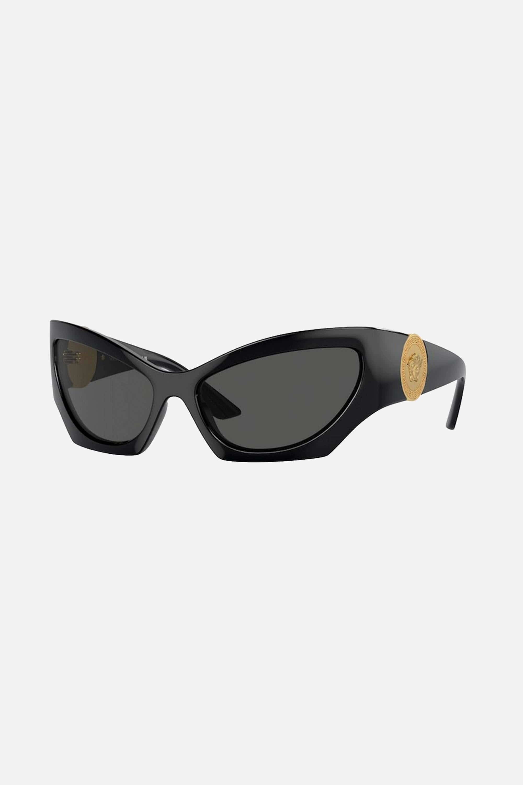 Versace wrap cat-eye shade in black with iconic jellyfish