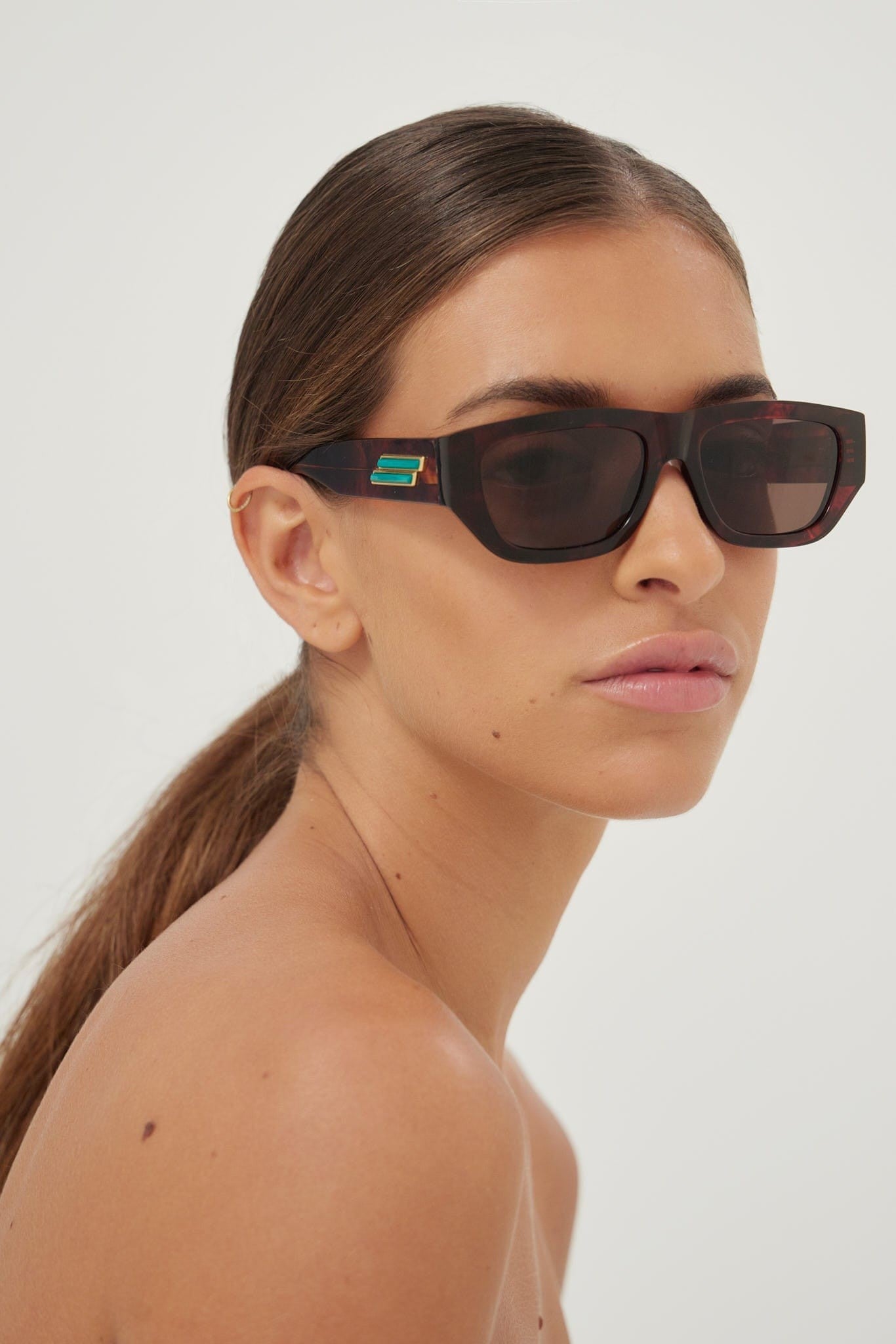 Bottega Veneta rectangular havana sunglasses