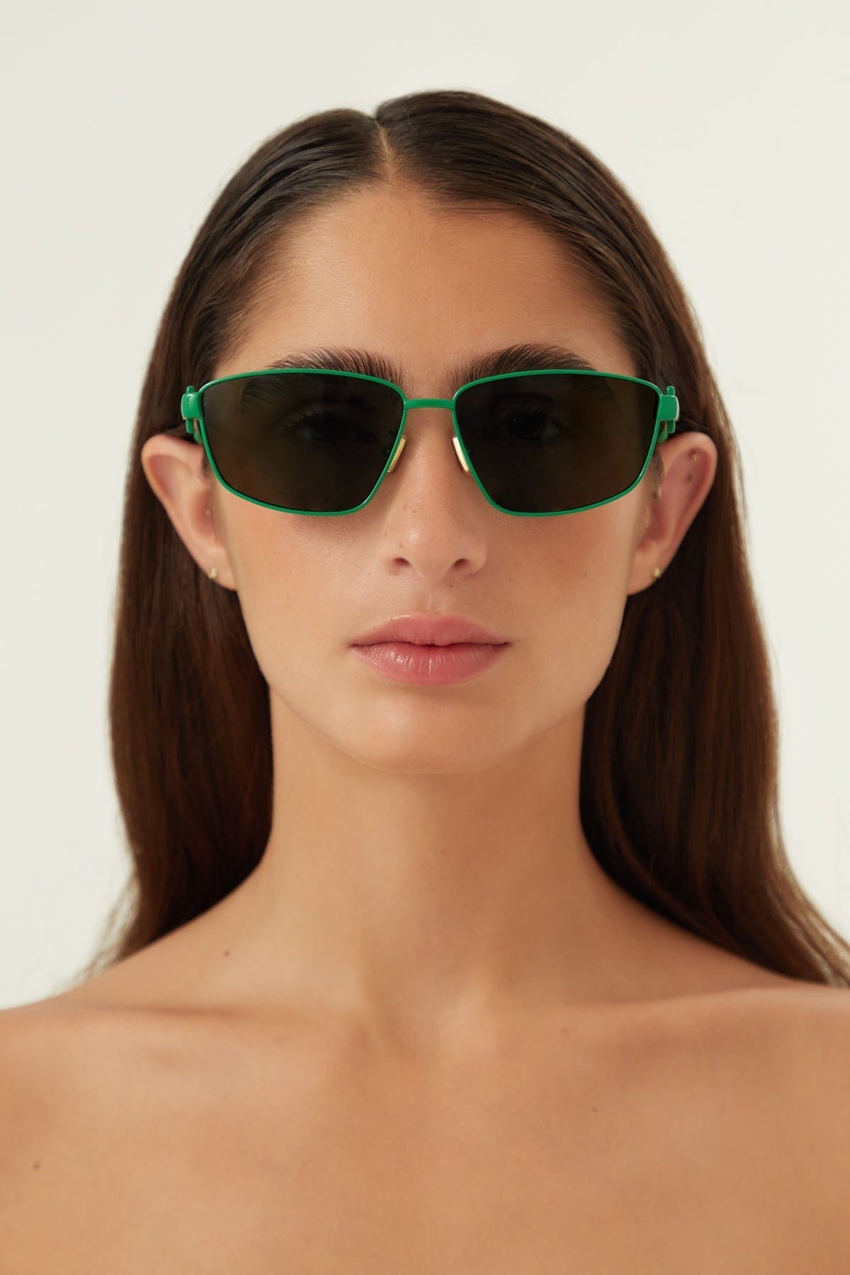 Bottega Veneta rectangular metal green sunglasses