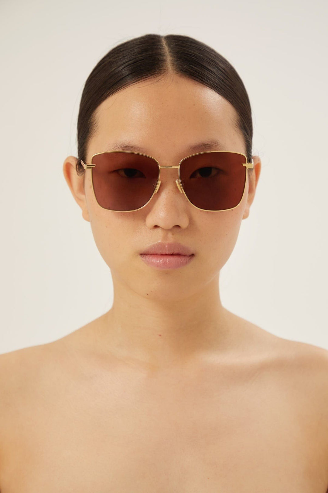 Bottega Veneta squared cat eye gold sunglasses