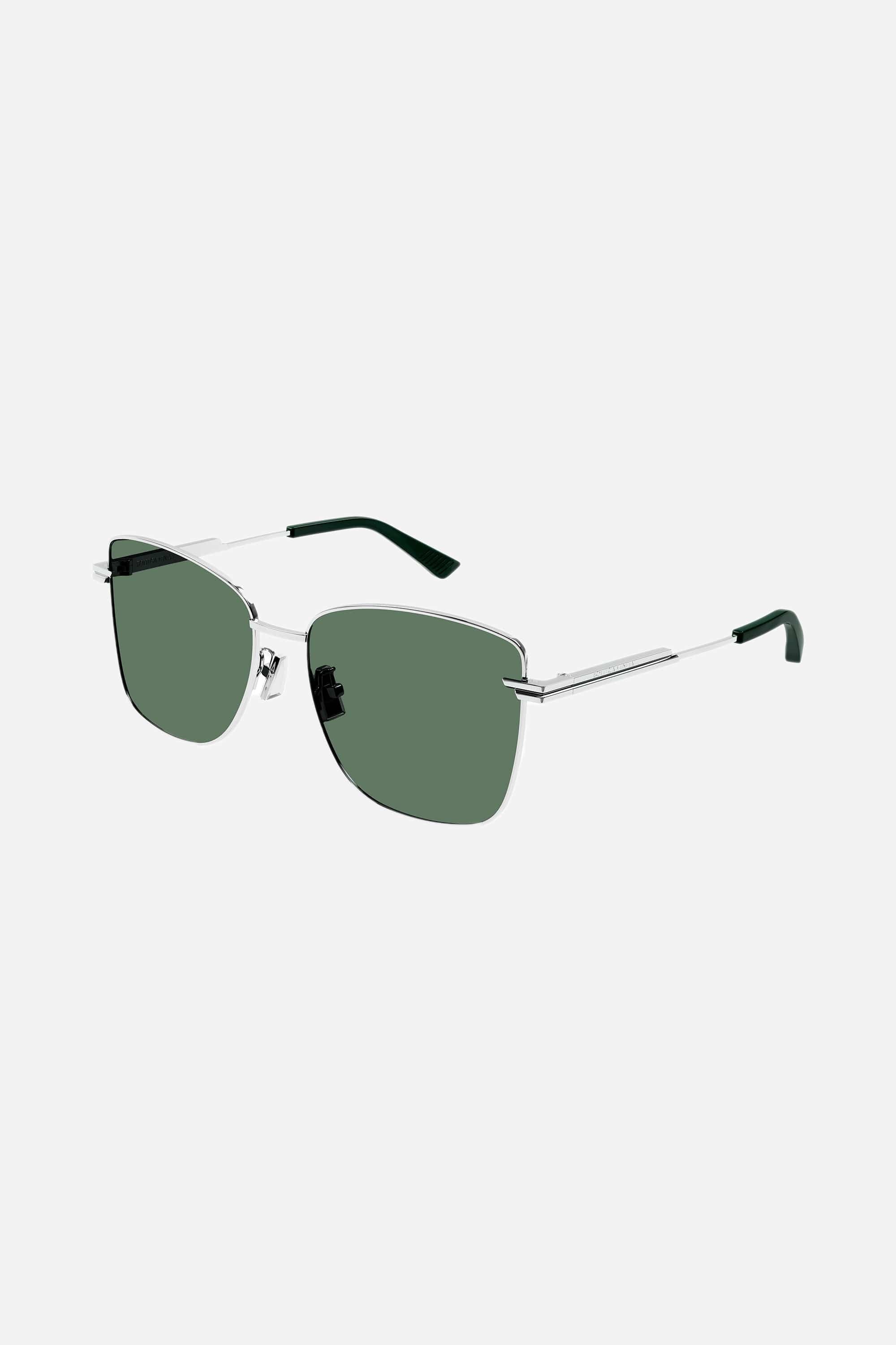 Bottega Veneta squared cat eye green silver sunglasses