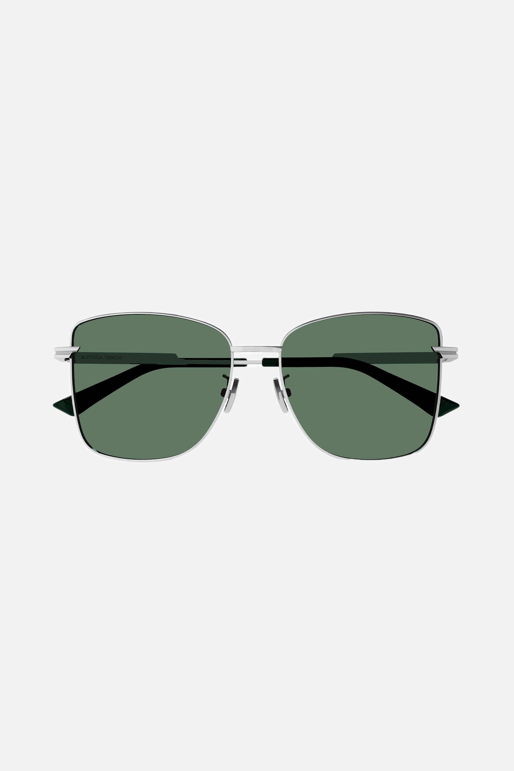 Bottega Veneta squared cat eye green silver sunglasses