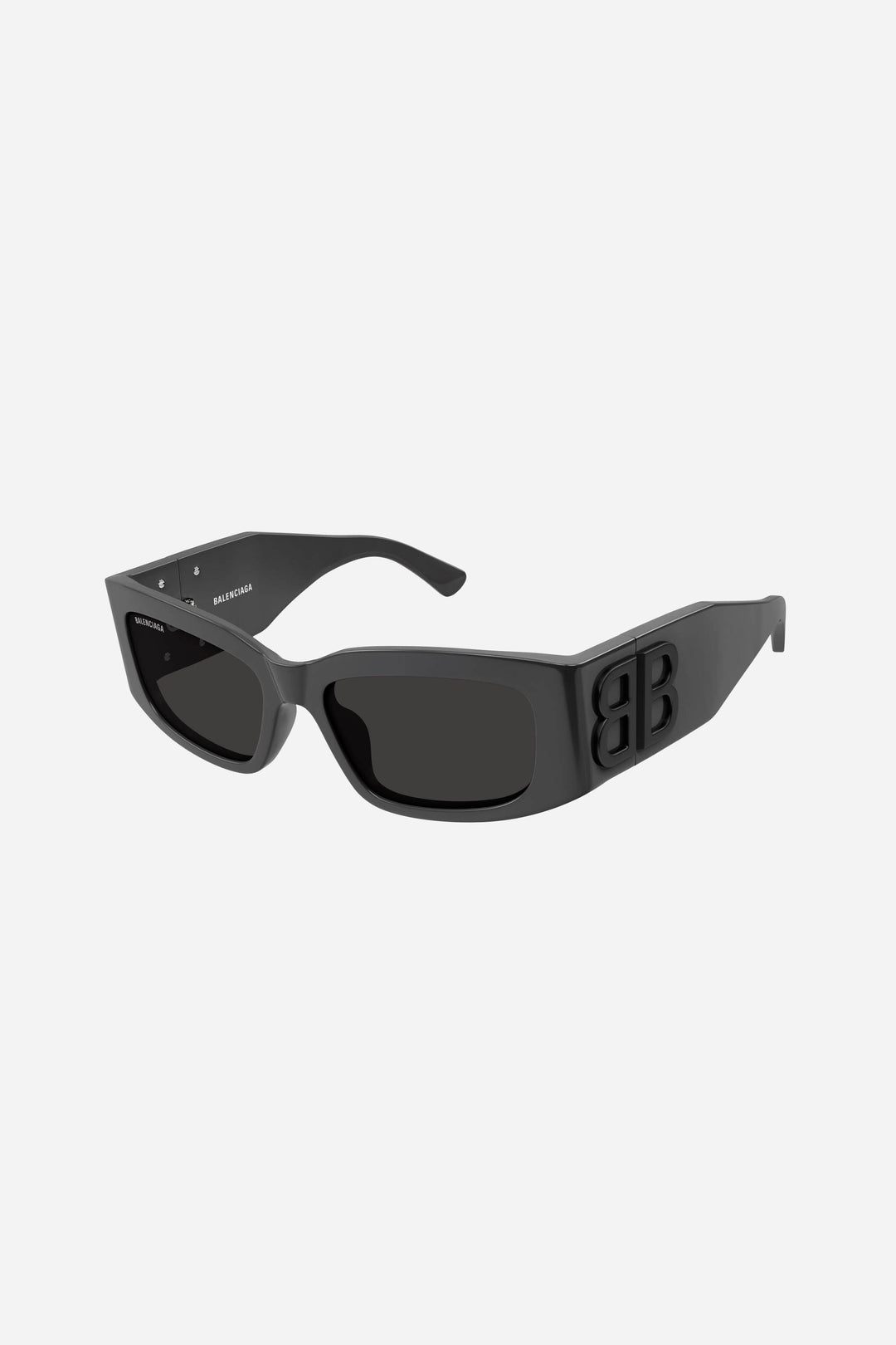 Grey rectangular Balenciaga sunglasses with grey logo