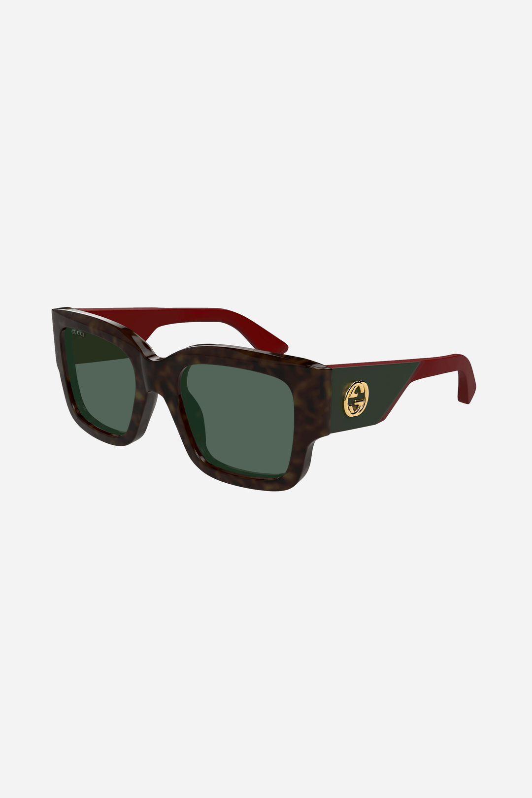 Brown and green Gucci sunglasses with gold logo