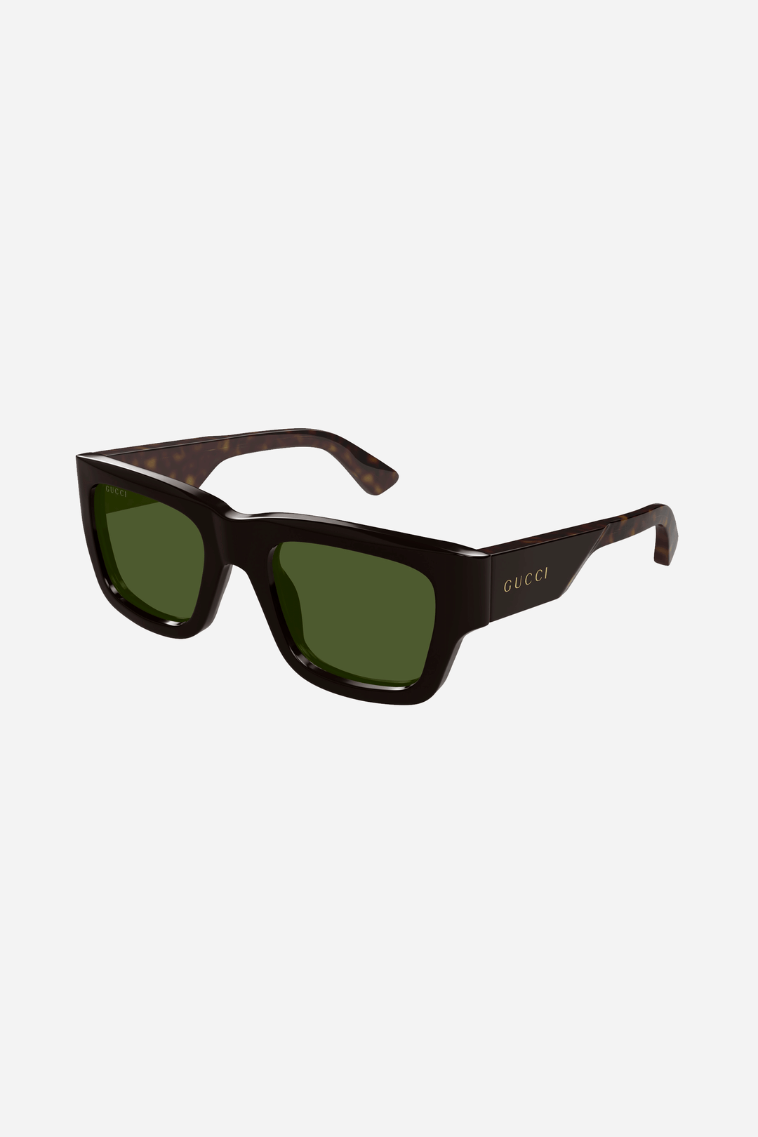 Bold brown Gucci sunglasses with green lense