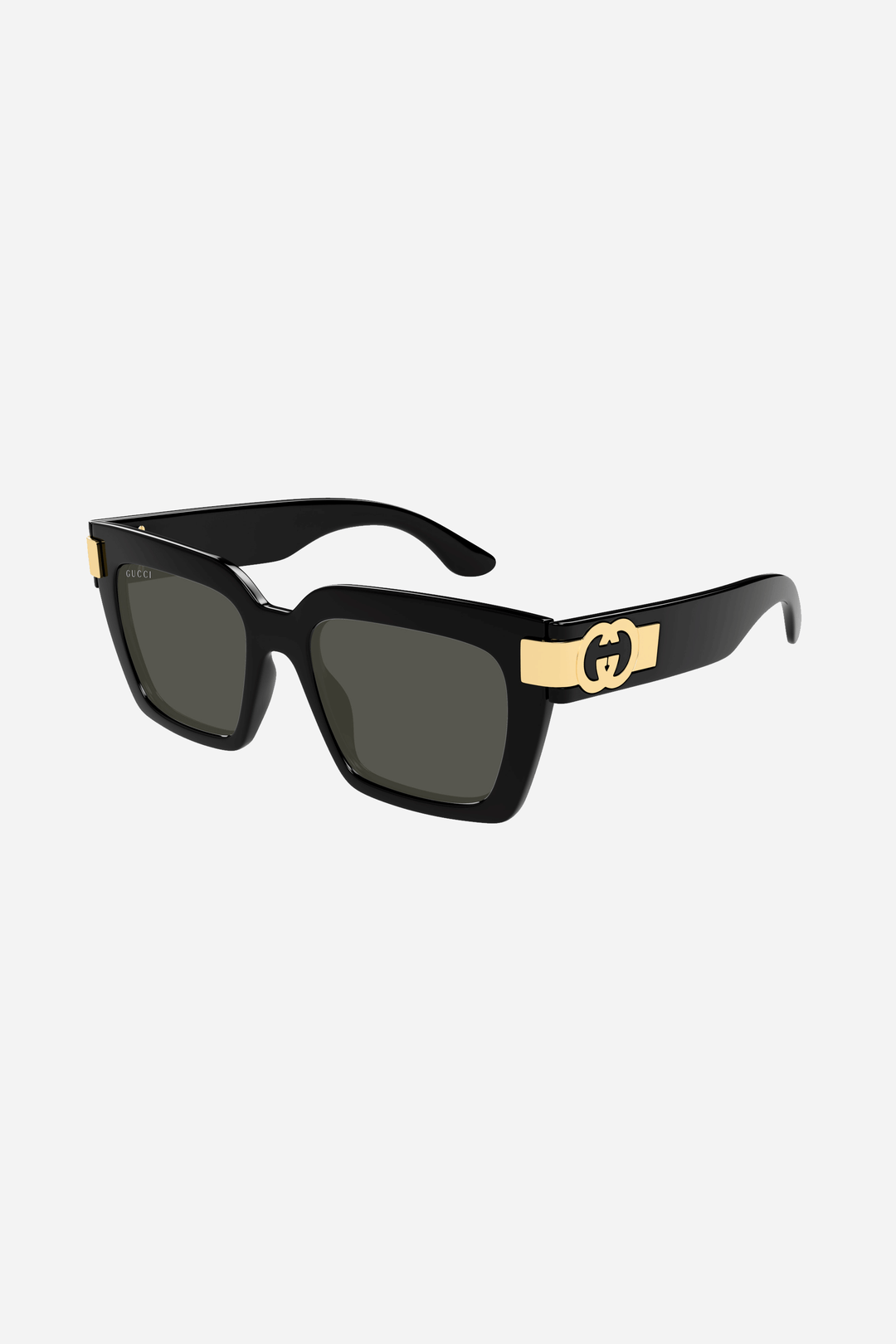 Black and grey Gucci sunglasses with gold logo