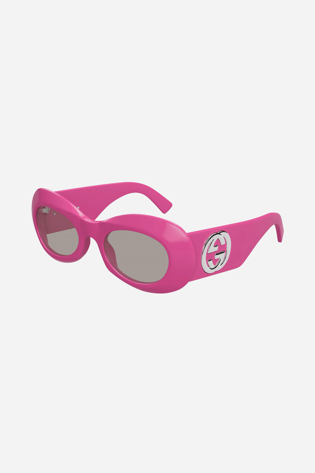 Pink oval Gucci sunglases with silver logo